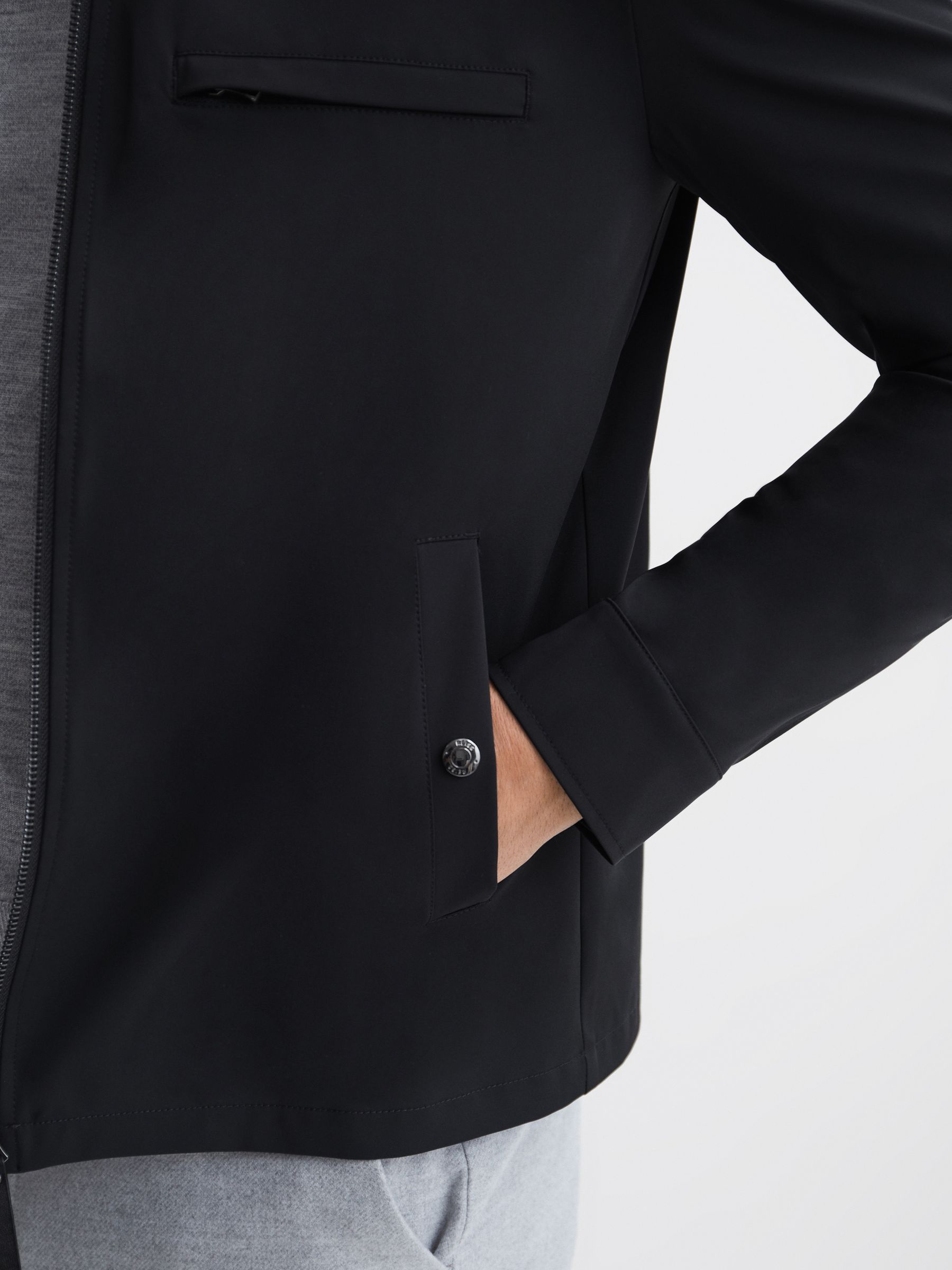 Zip Through Harrington Jacket in Black - Image 5 of 6