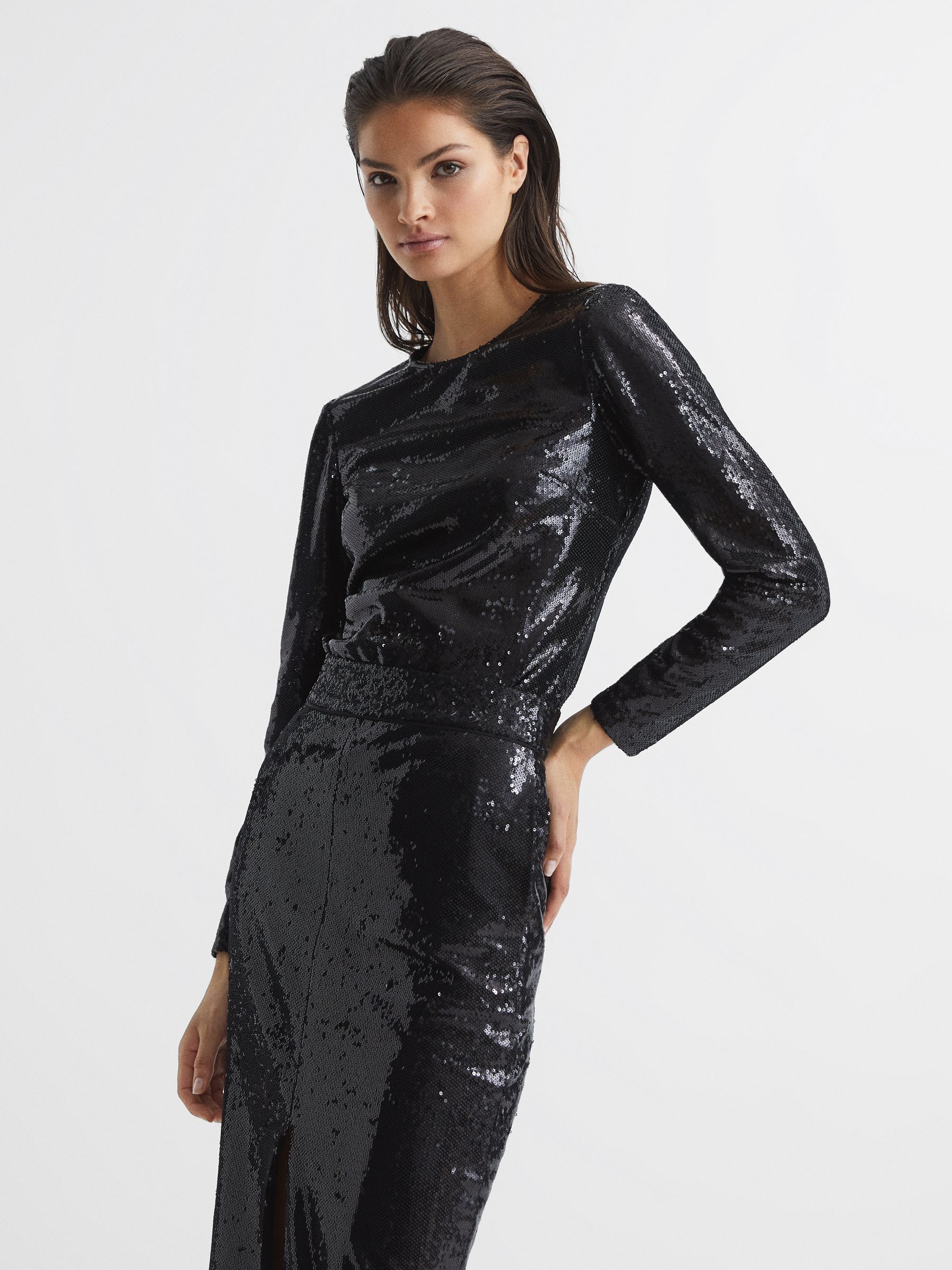 Sequin Top in Black - Image 1 of 6