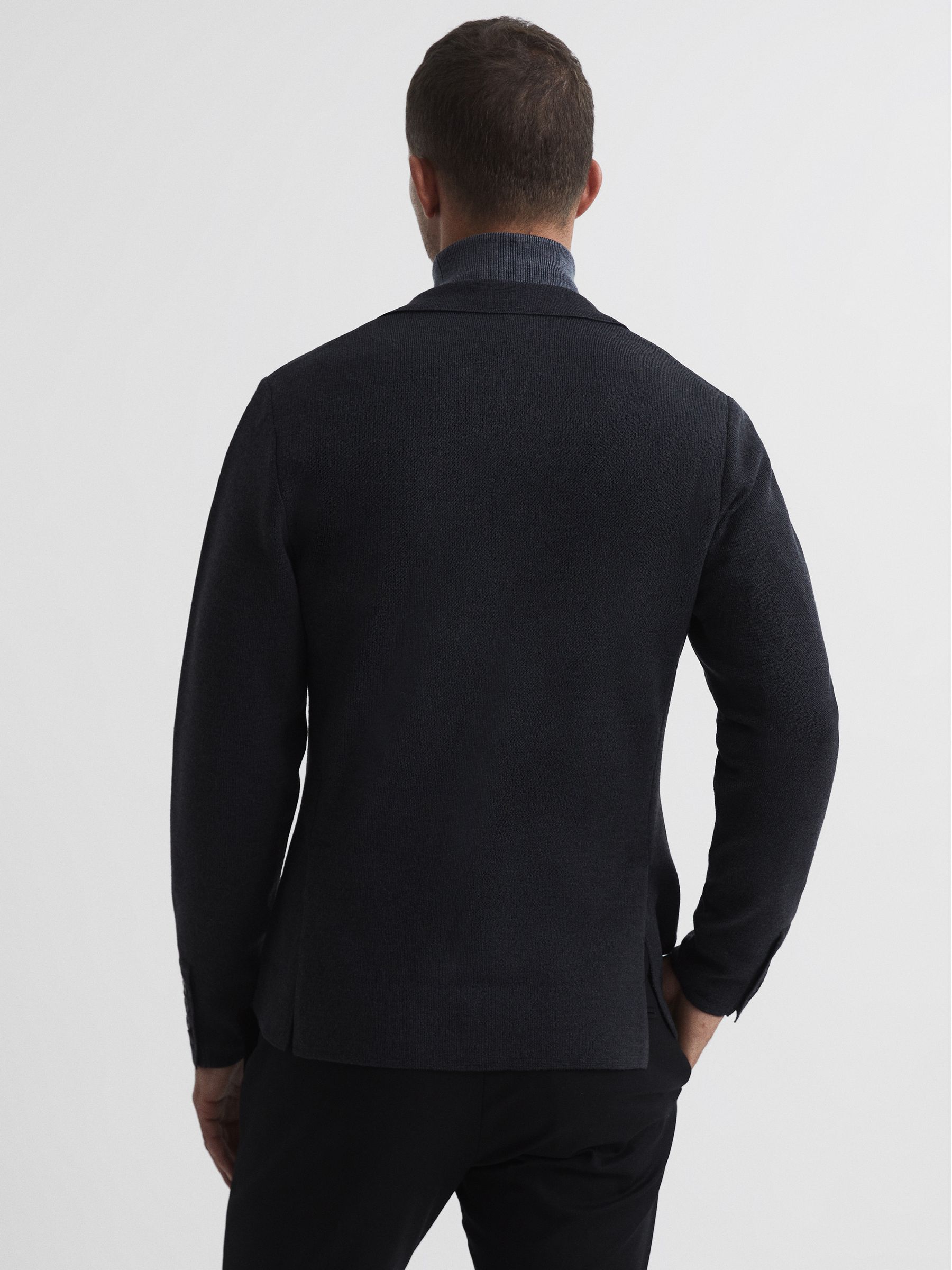 Single Breasted Knitted Blazer in Charcoal Melange - Image 5 of 7