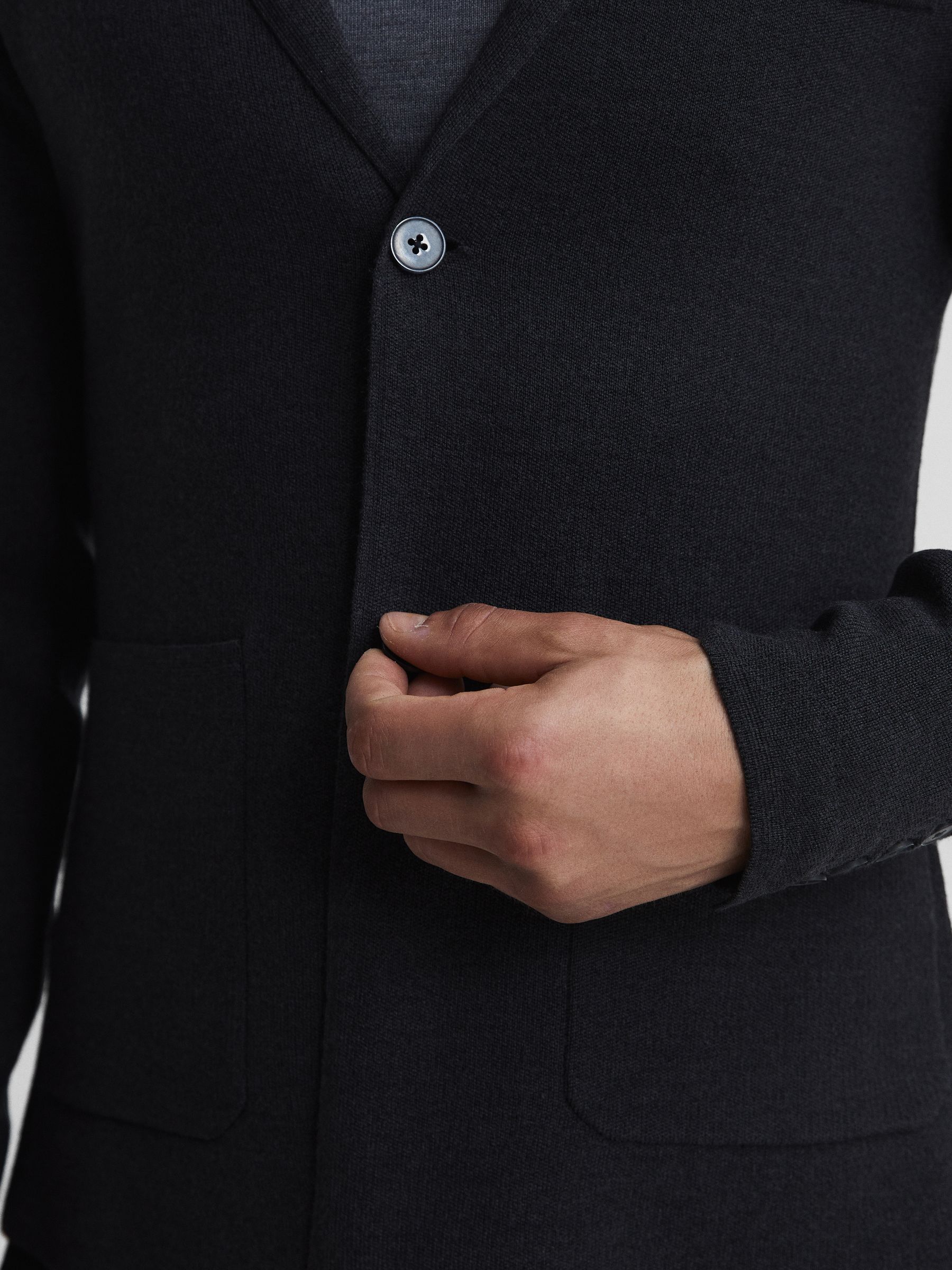 Single Breasted Knitted Blazer in Charcoal Melange - Image 6 of 7