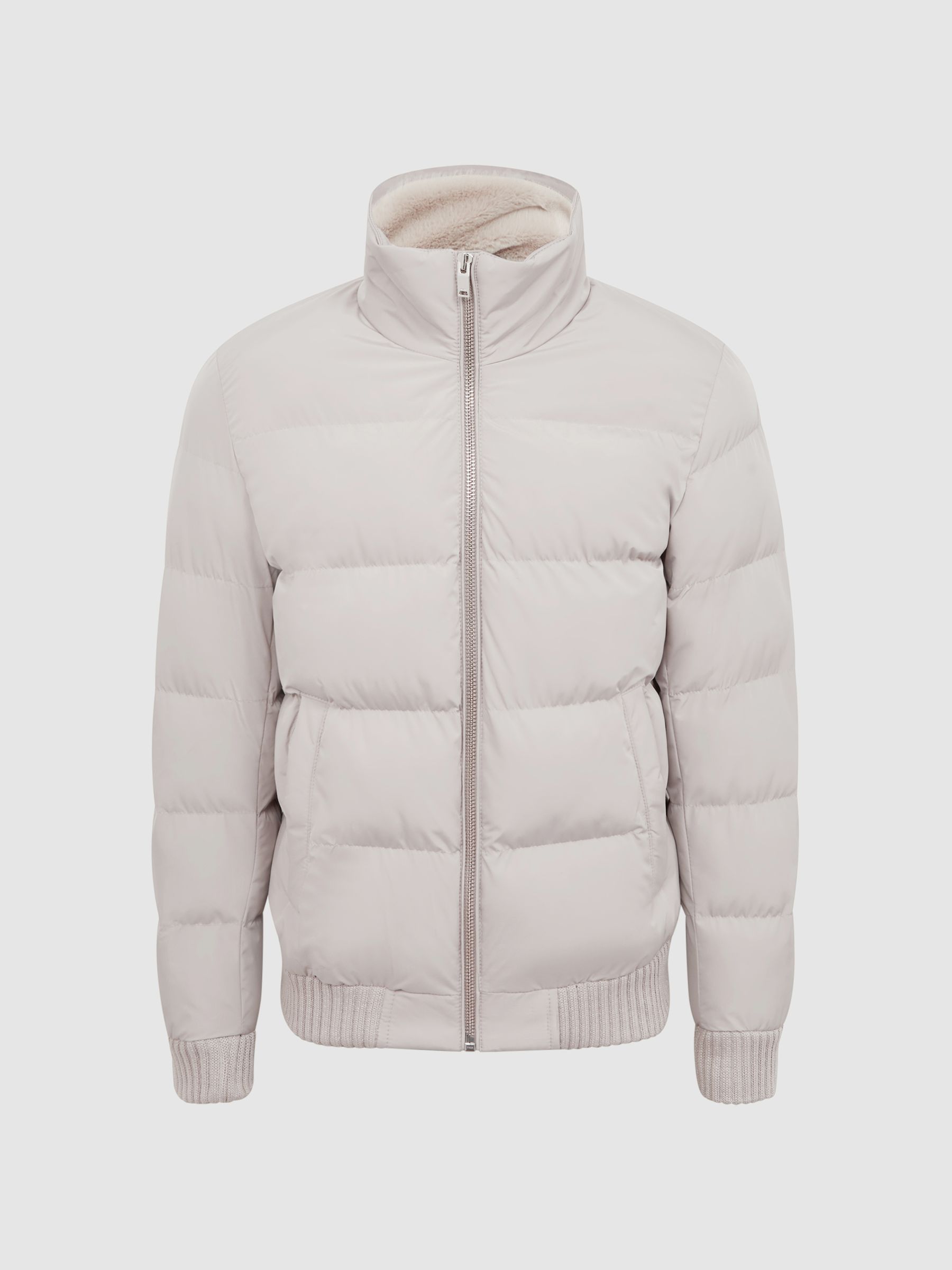 Faux Fur Trim Puffer Jacket in Stone - Image 2 of 6