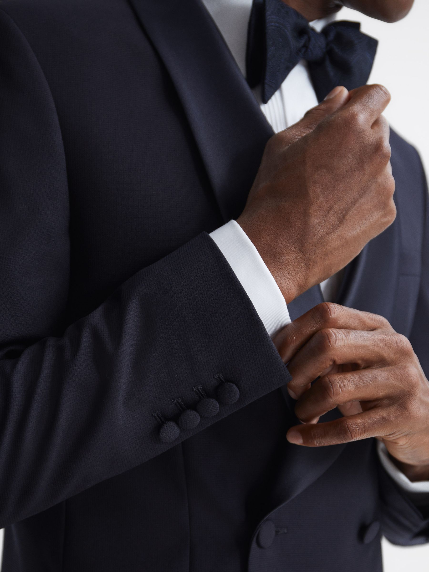 Double Breasted Satin Shawl Blazer in Navy - Image 4 of 10