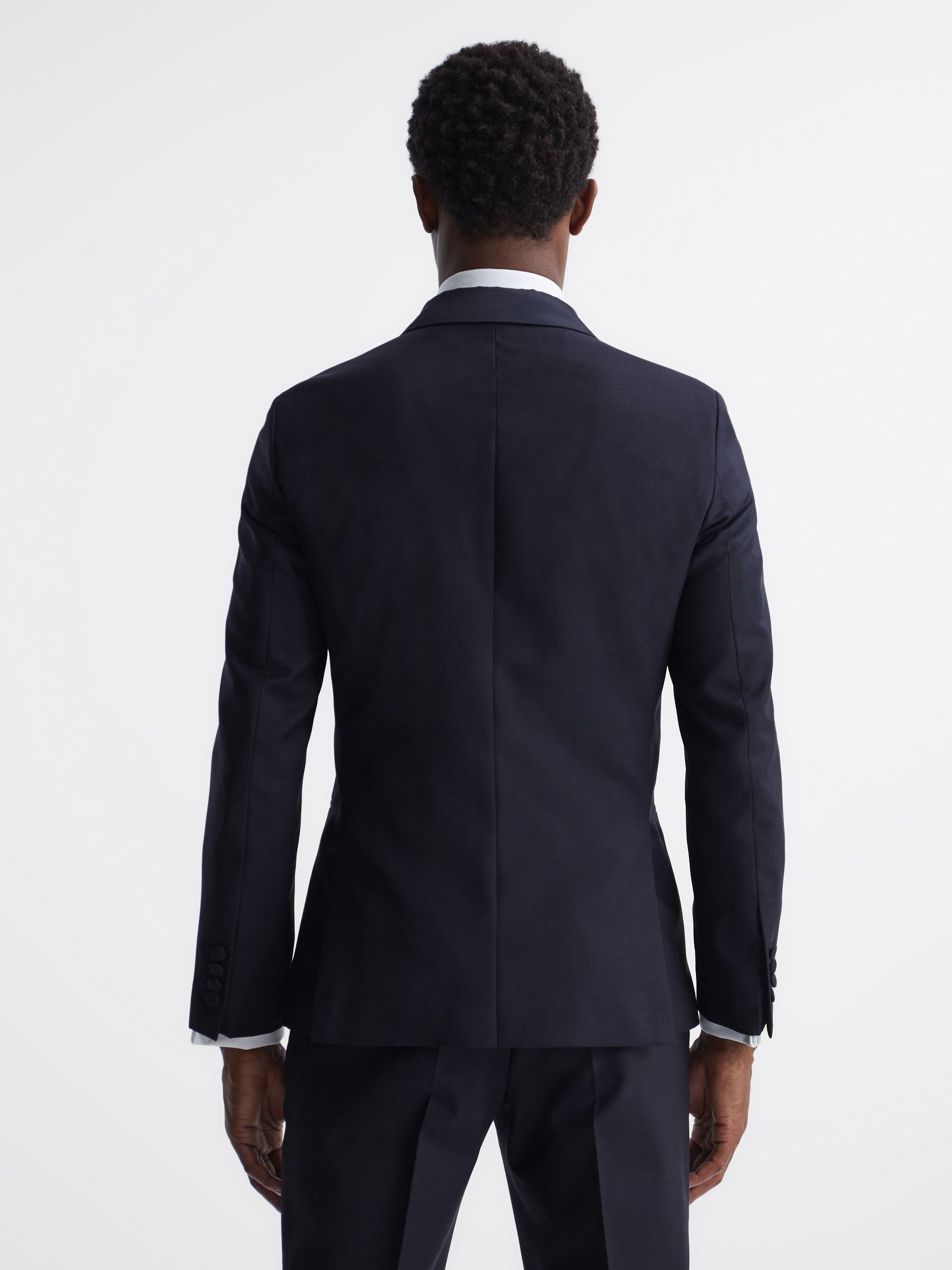 Double Breasted Satin Shawl Blazer in Navy - Image 5 of 10