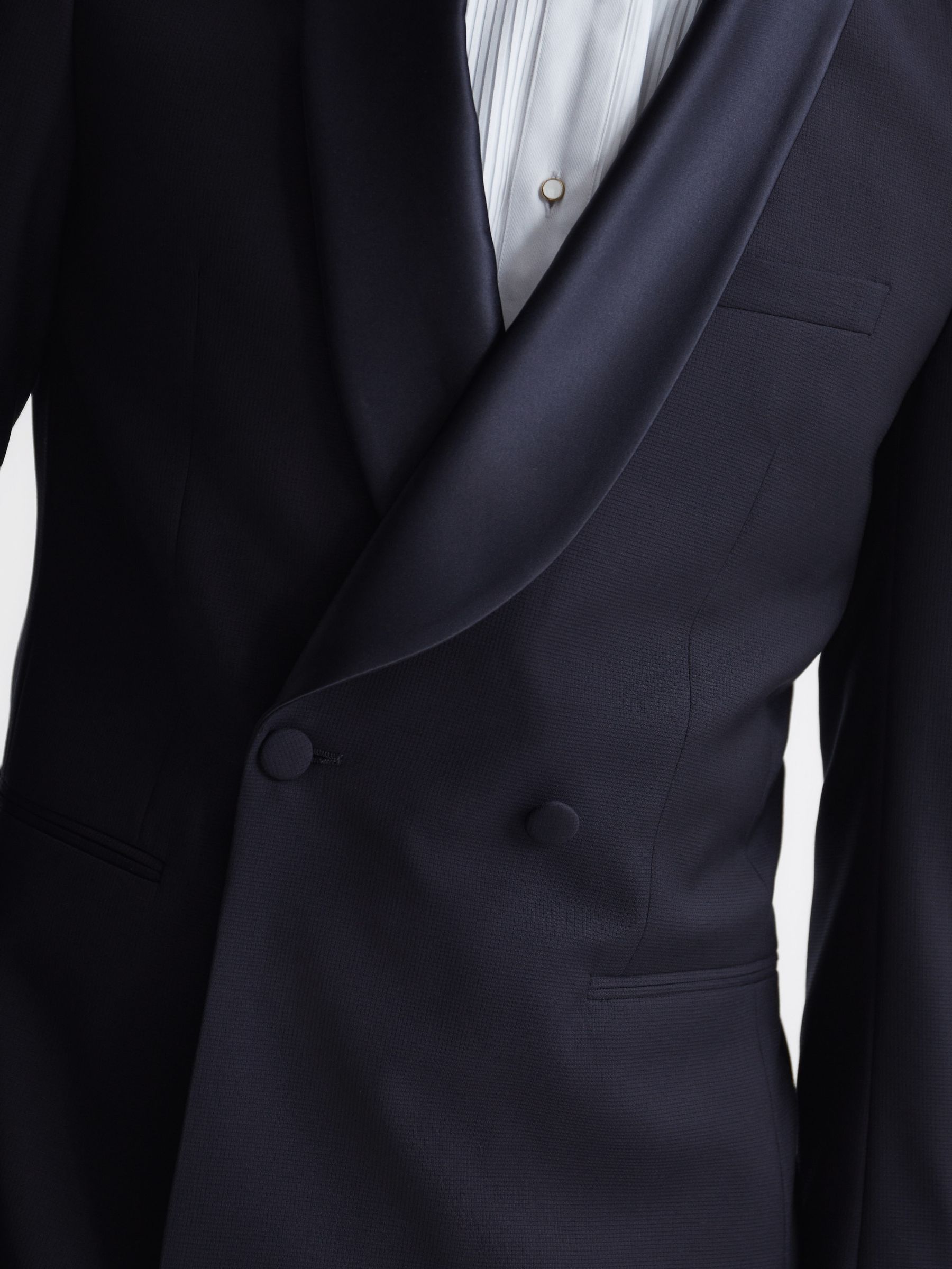 Double Breasted Satin Shawl Blazer in Navy - Image 7 of 10