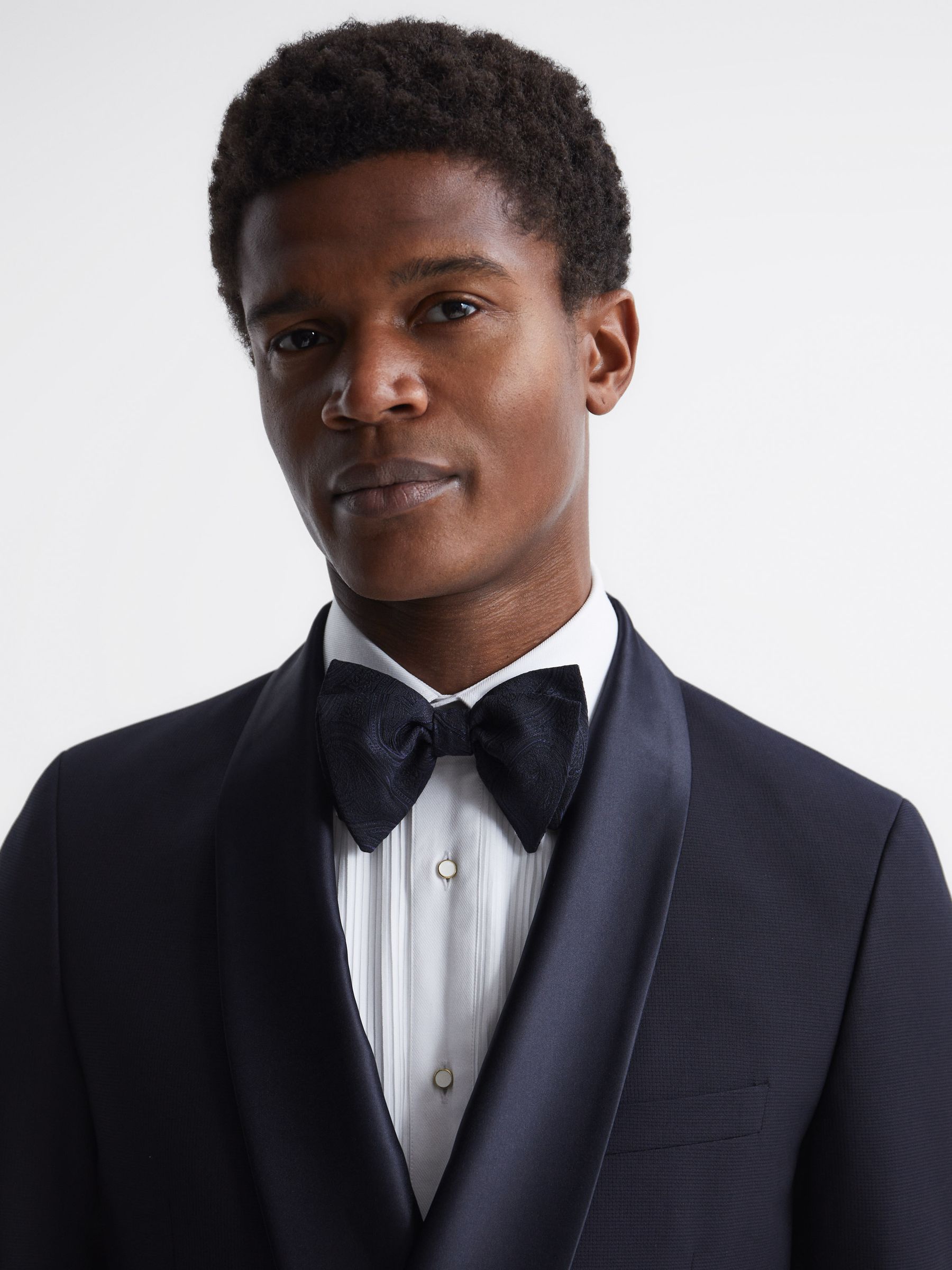 Double Breasted Satin Shawl Blazer in Navy - Image 8 of 10