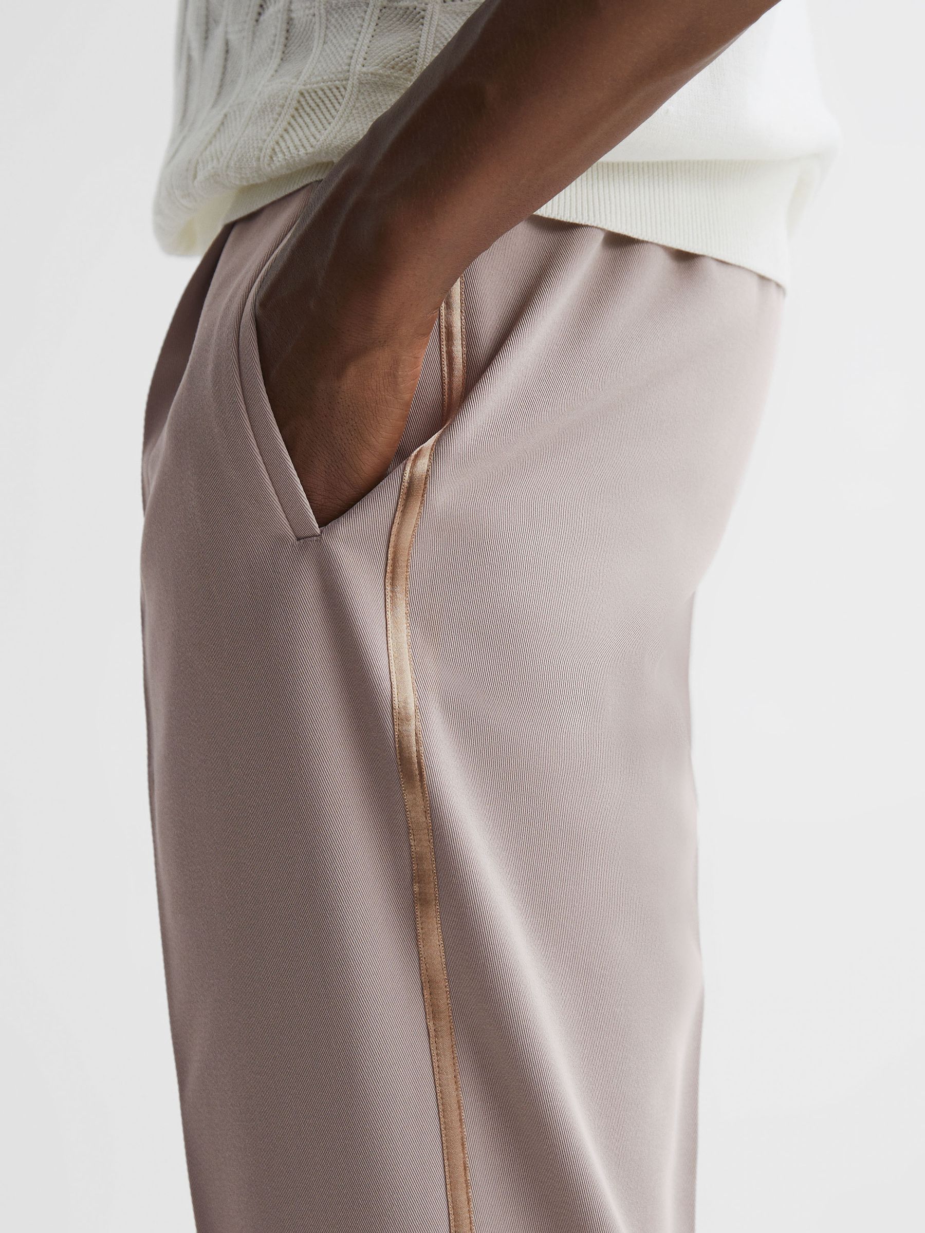 Relaxed Fit Striped Drawstring Trousers in Ivory - Image 1 of 5
