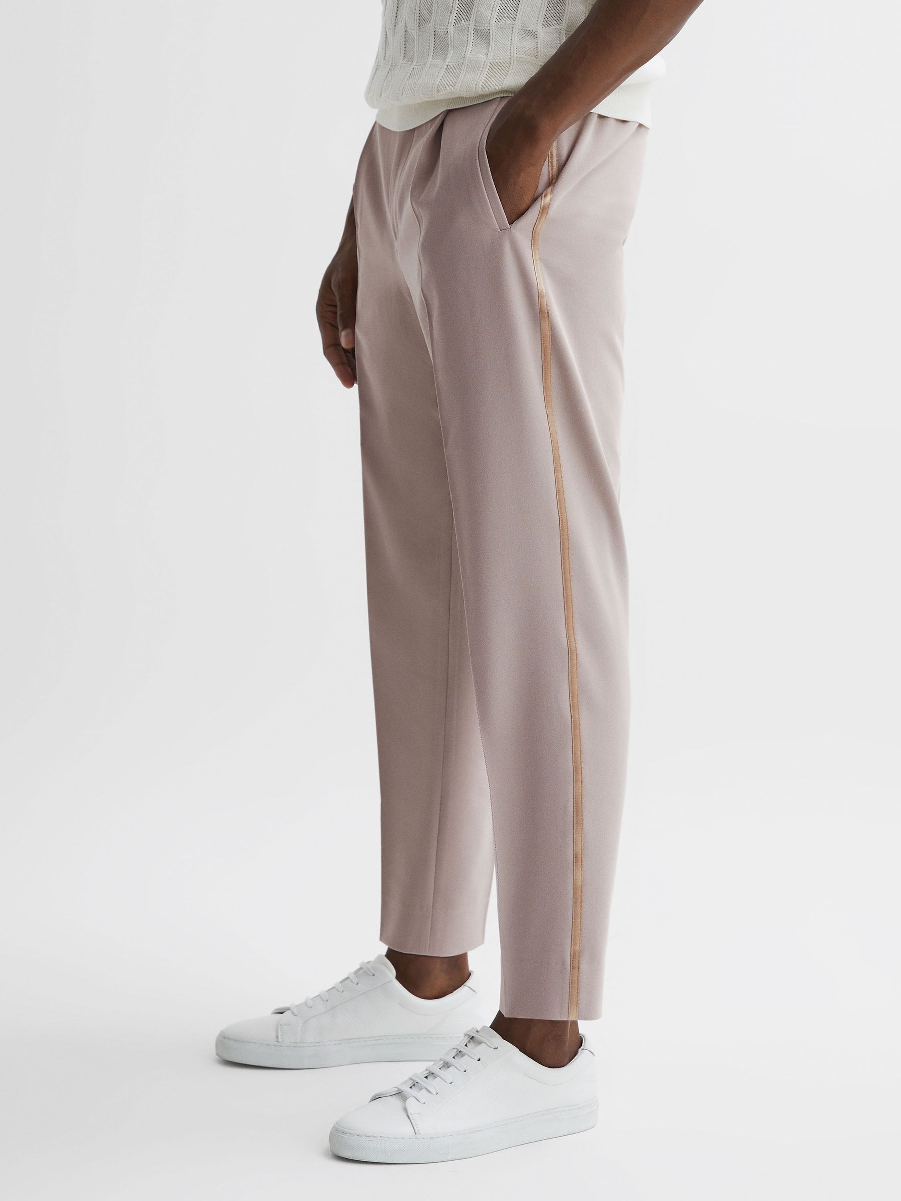Relaxed Fit Striped Drawstring Trousers in Ivory - Image 4 of 5