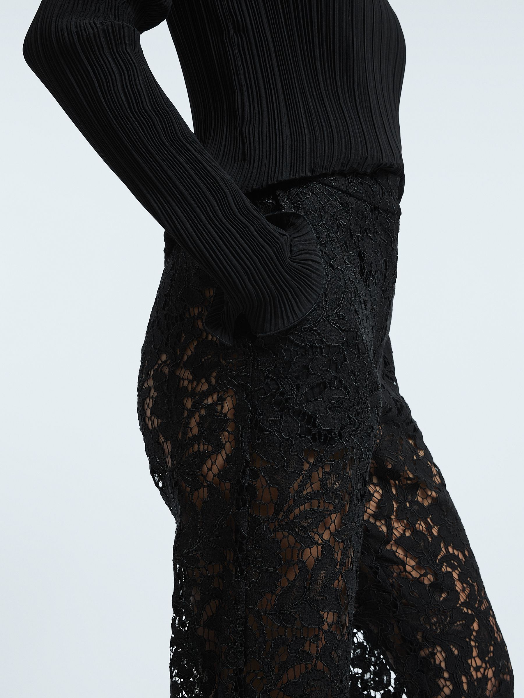 Sheer Lace Wide Leg Trousers in Black - Image 5 of 7