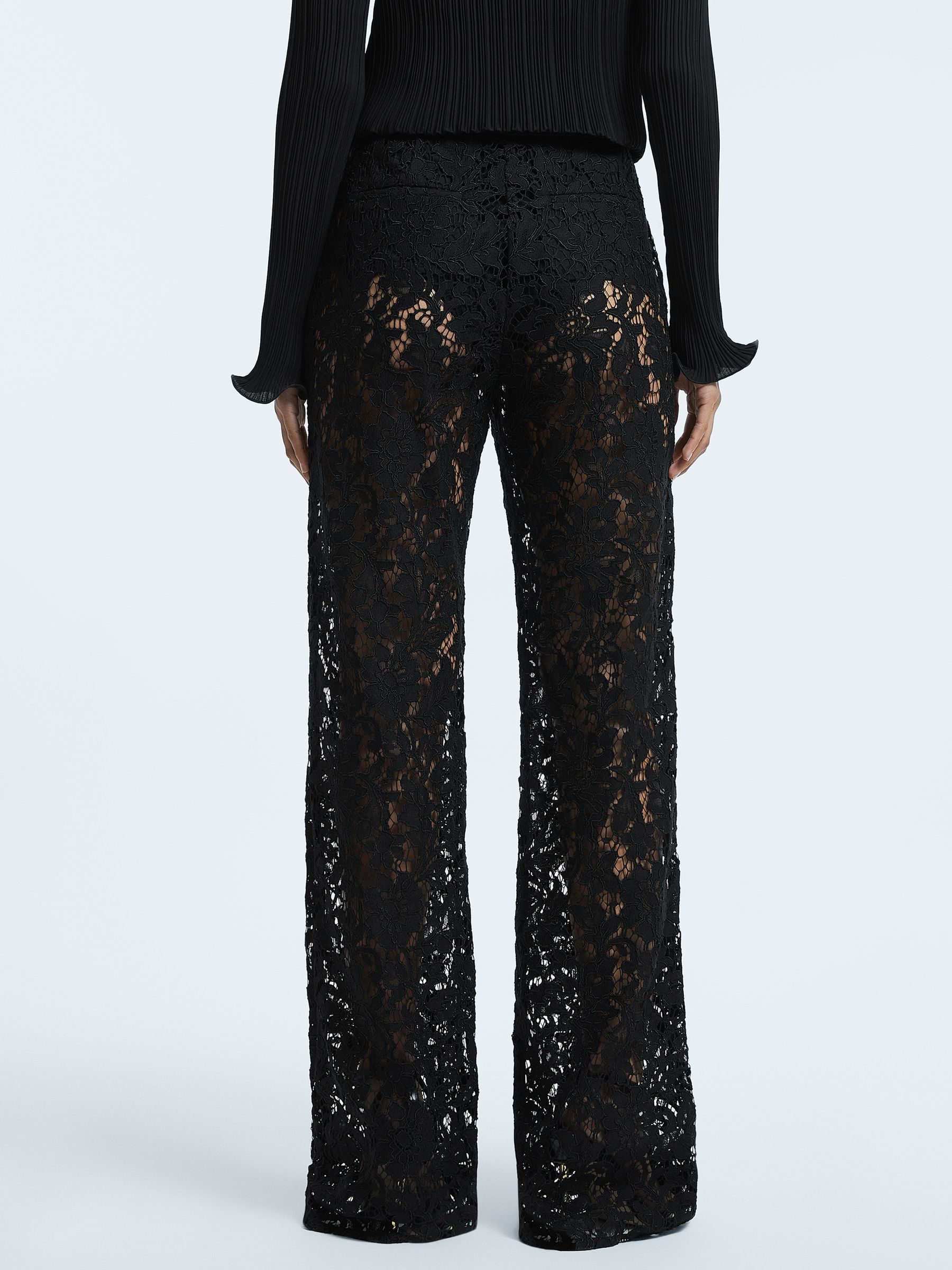 Sheer Lace Wide Leg Trousers in Black - Image 6 of 7