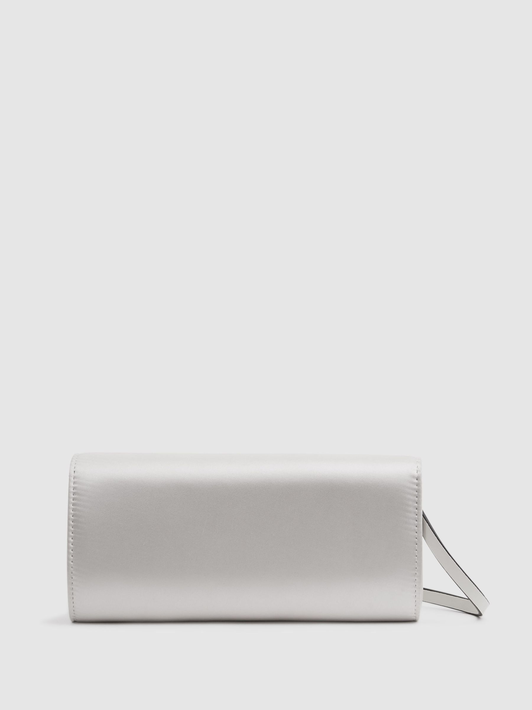 Diamanté Buckle Satin Clutch in Off White - Image 5 of 6