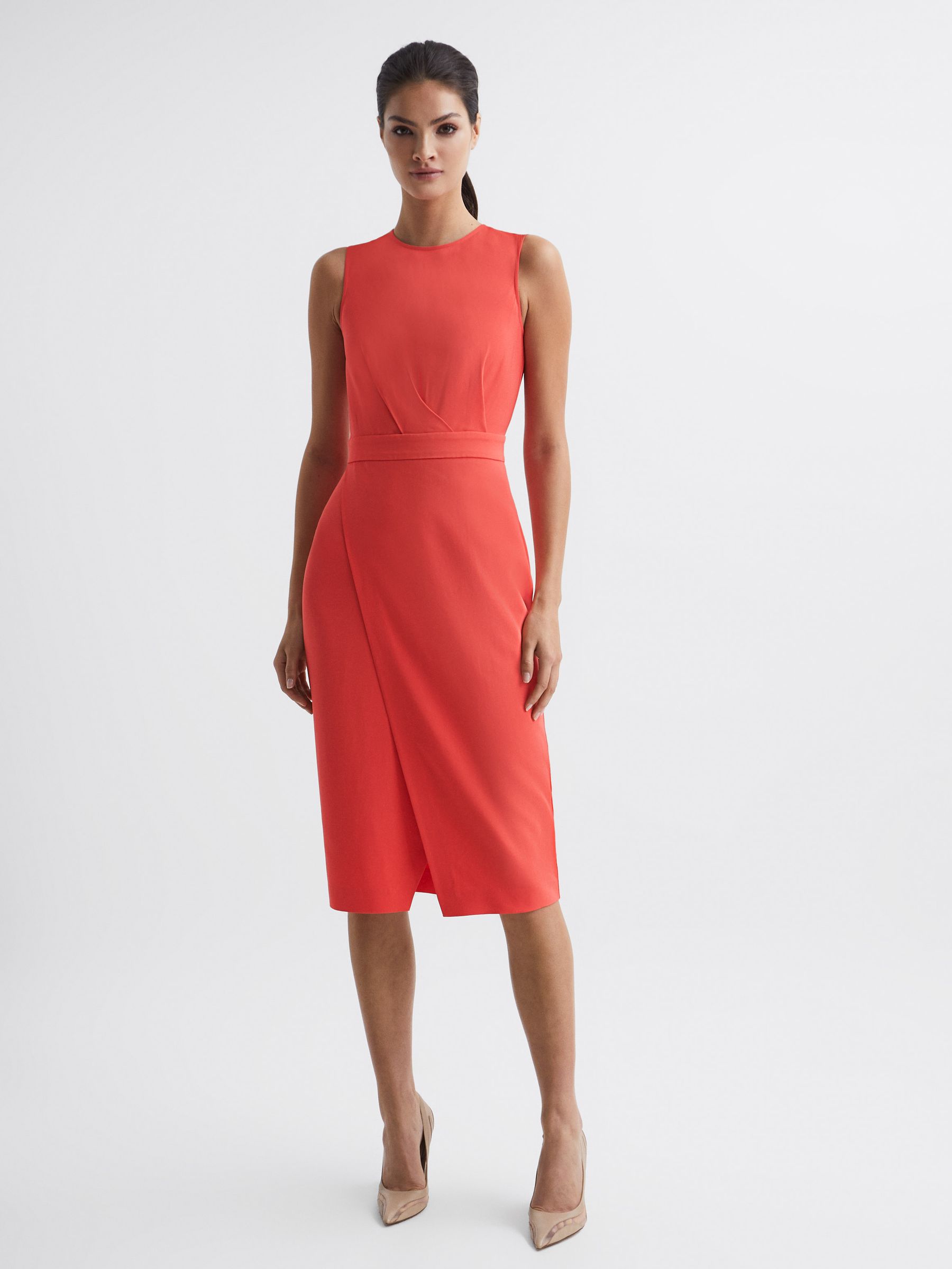 red bodycon dress knee length Sophia Red Off The Shoulder Dress main image 0