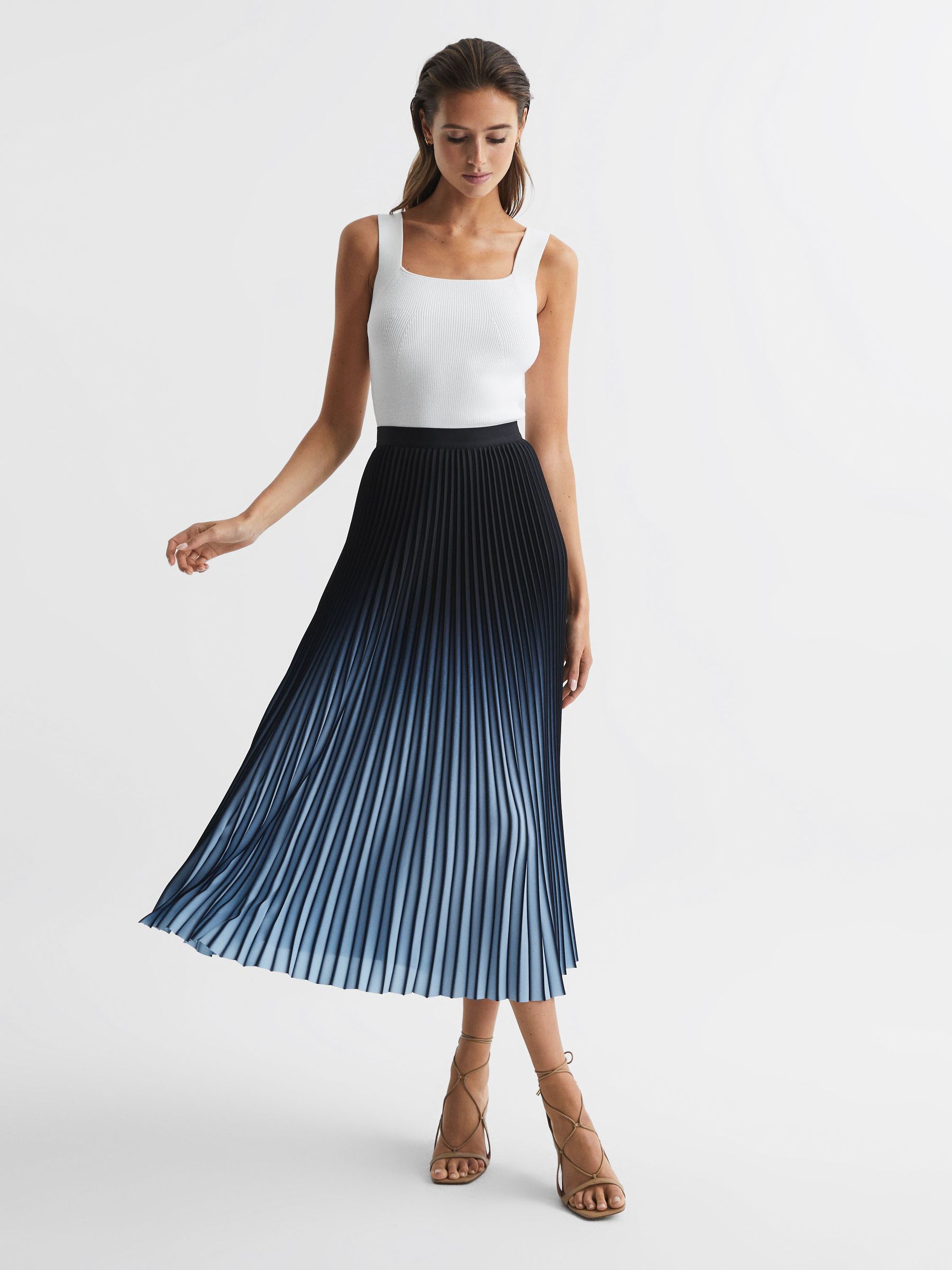 Ombre Pleated Midi Skirt in Bright Blue - Image 3 of 6