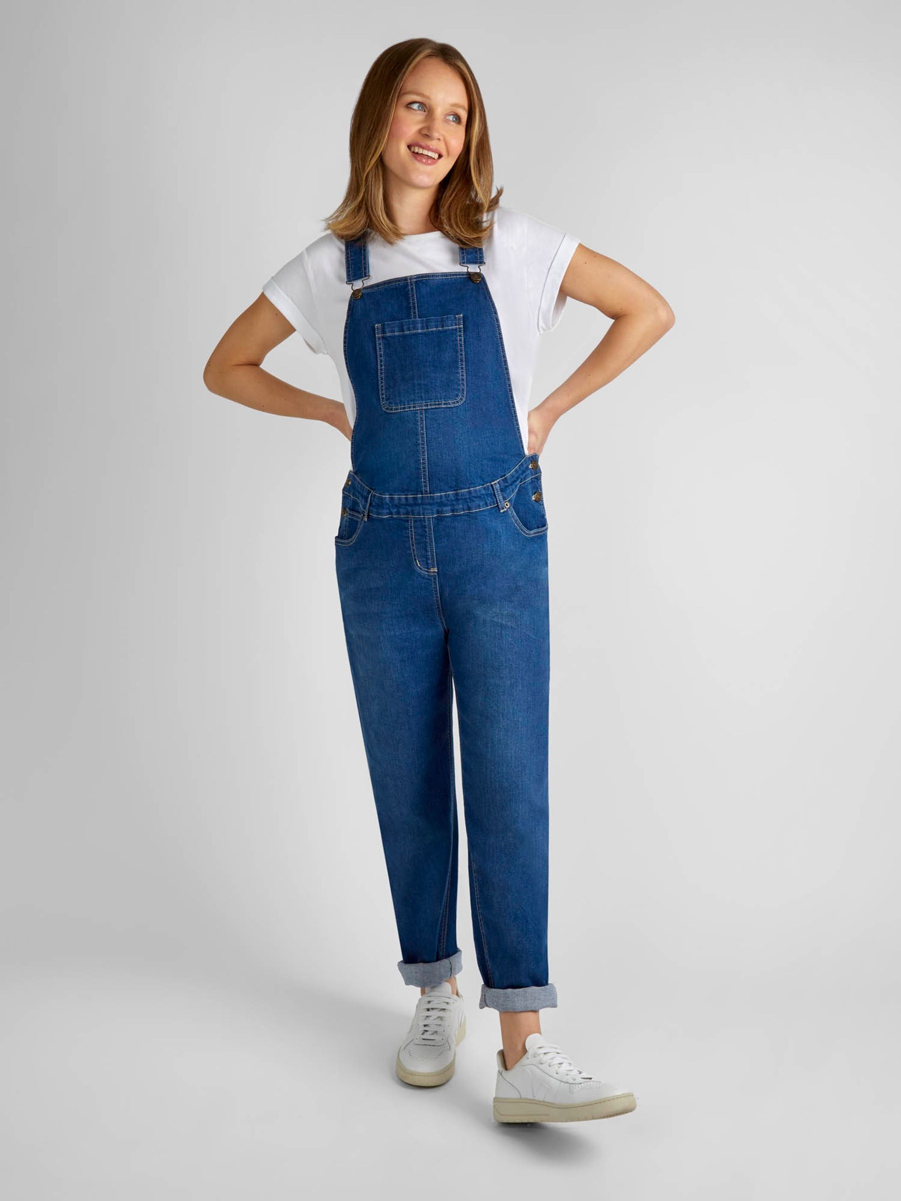 Mid Wash Boyfriend Maternity Denim Dungarees - Image 1 of 6