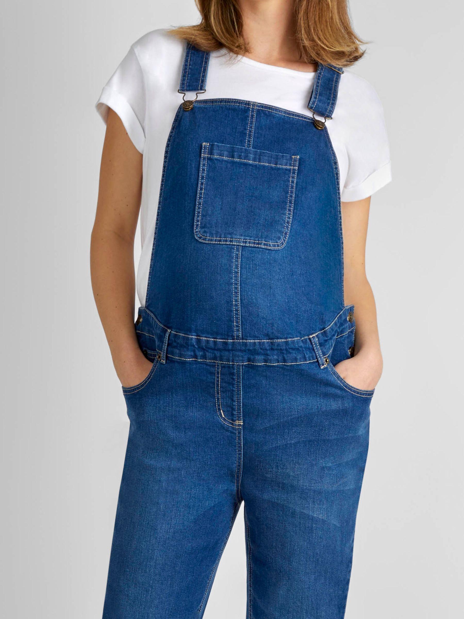 Mid Wash Boyfriend Maternity Denim Dungarees - Image 3 of 6