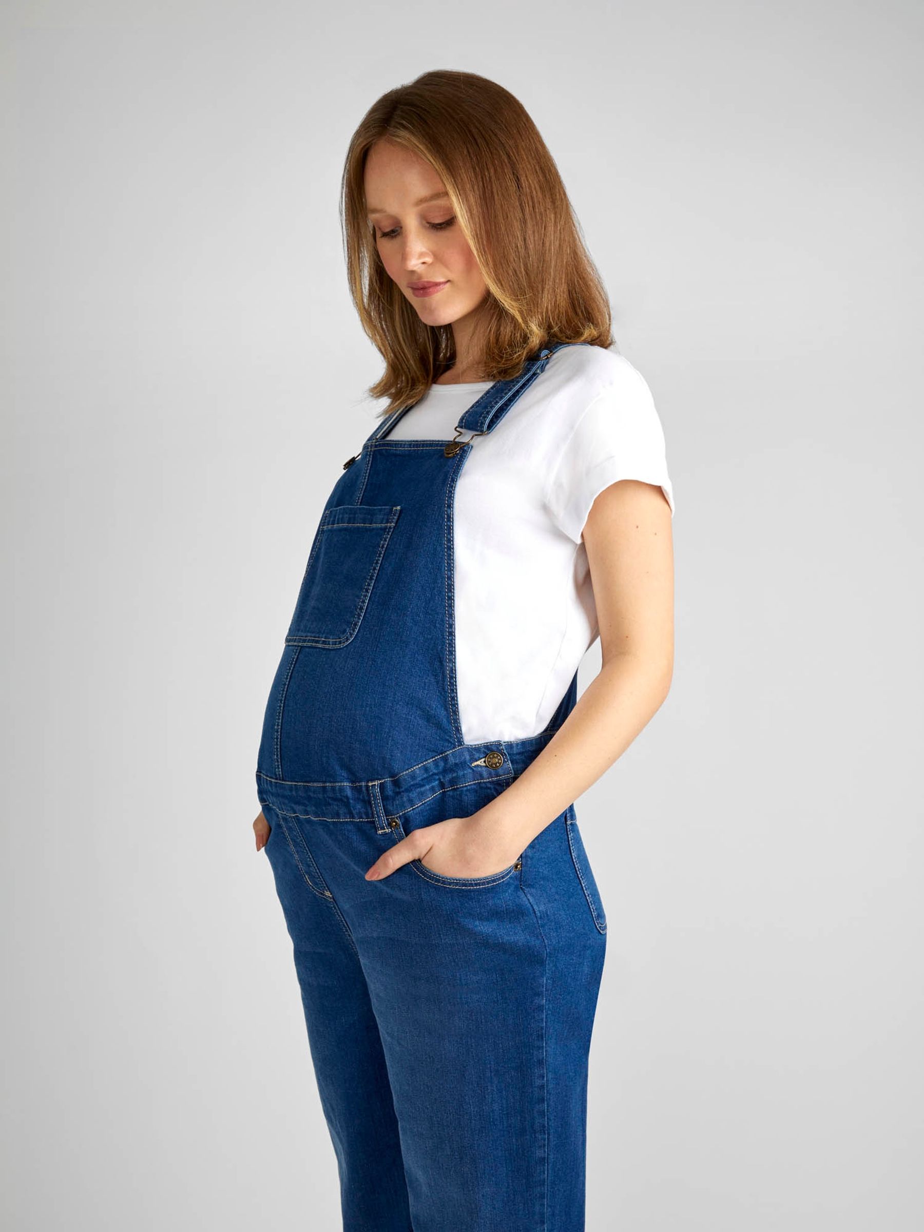 Mid Wash Boyfriend Maternity Denim Dungarees - Image 4 of 6