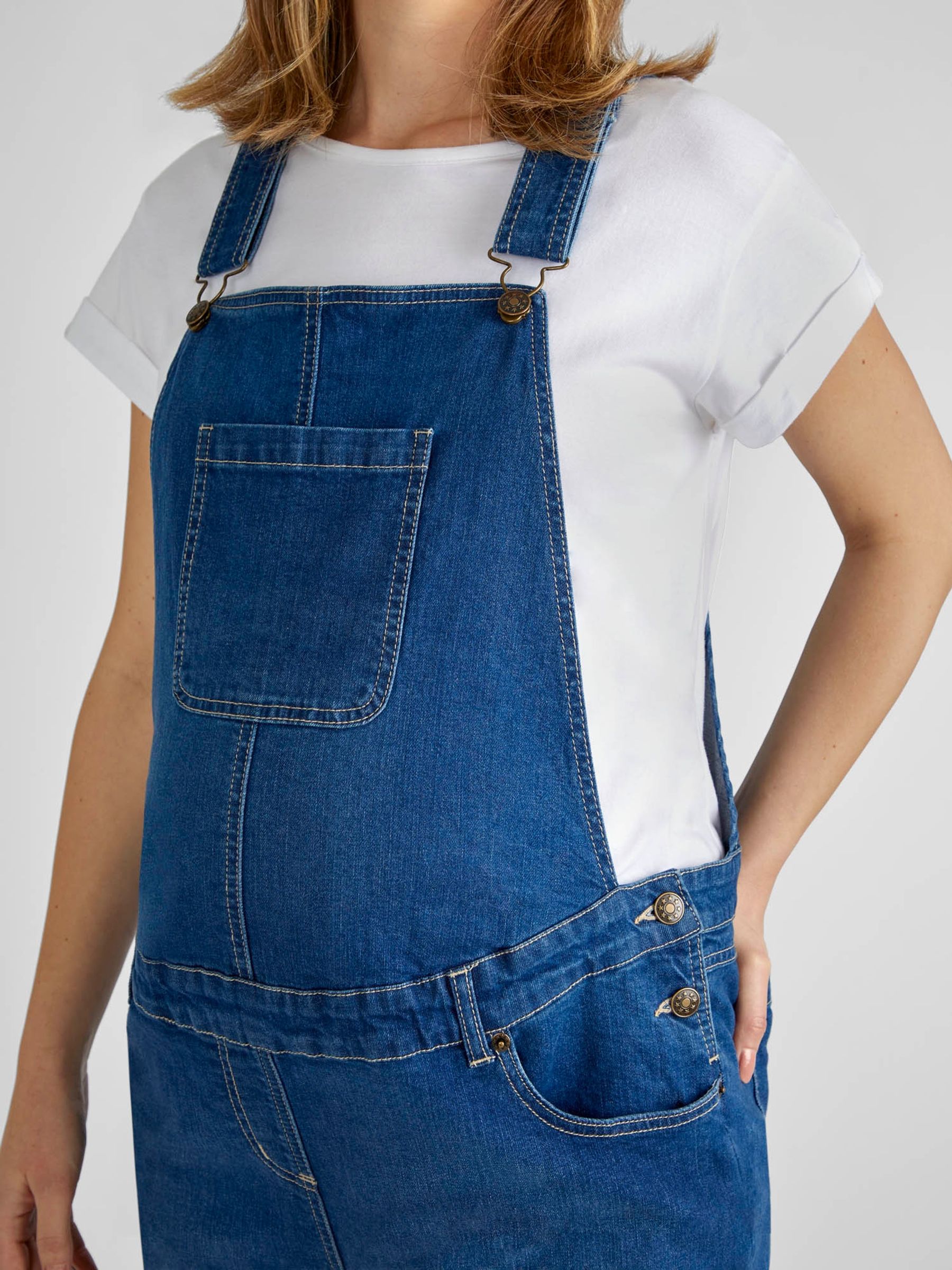 Mid Wash Boyfriend Maternity Denim Dungarees - Image 5 of 6