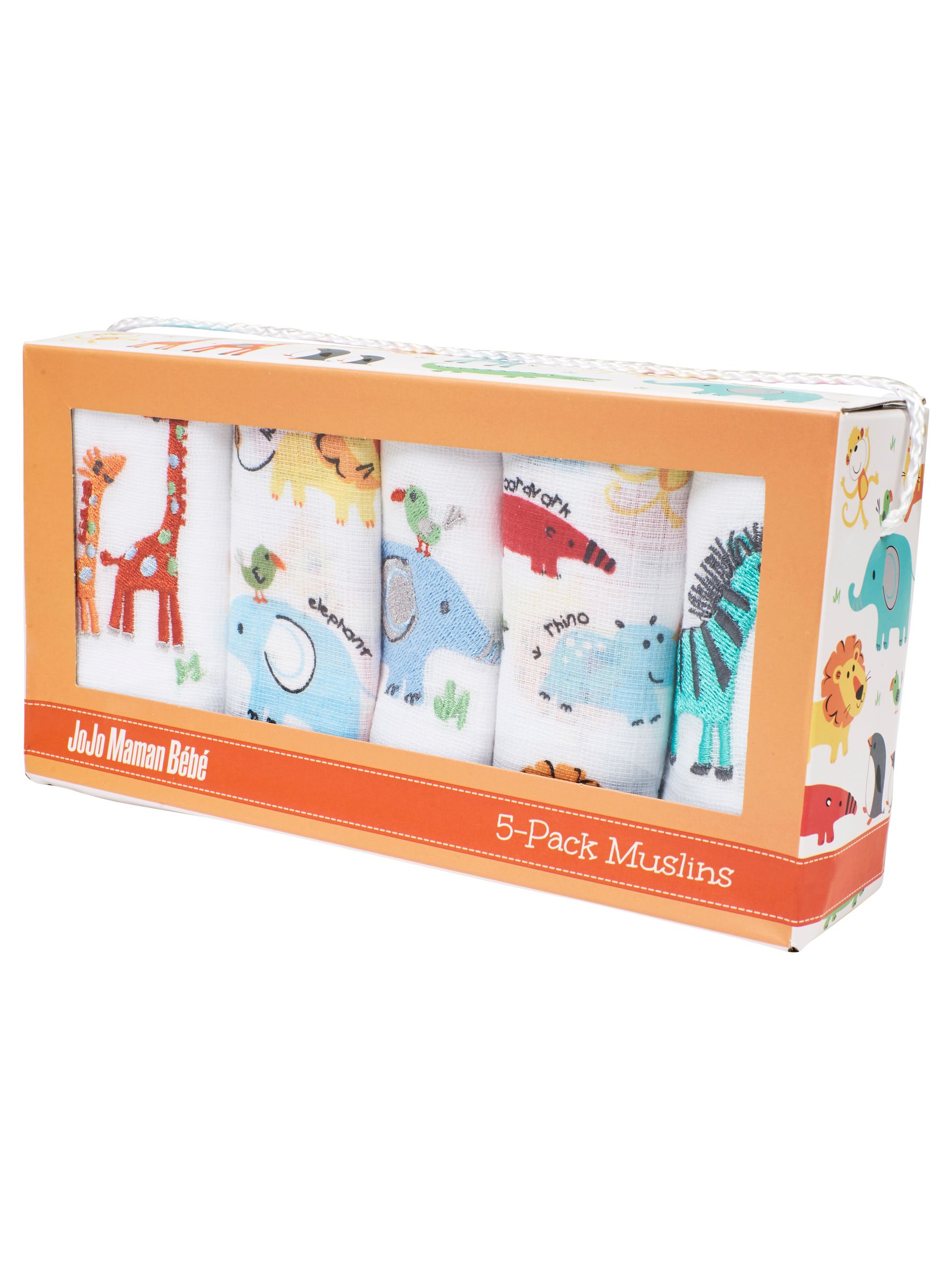 5-Pack Jungle Embroidered Muslins in White - Image 1 of 3
