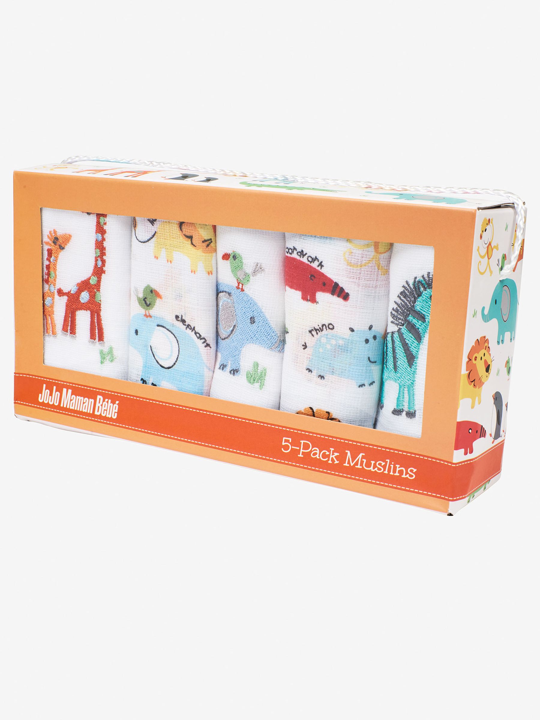 5-Pack Jungle Embroidered Muslins in White - Image 2 of 3