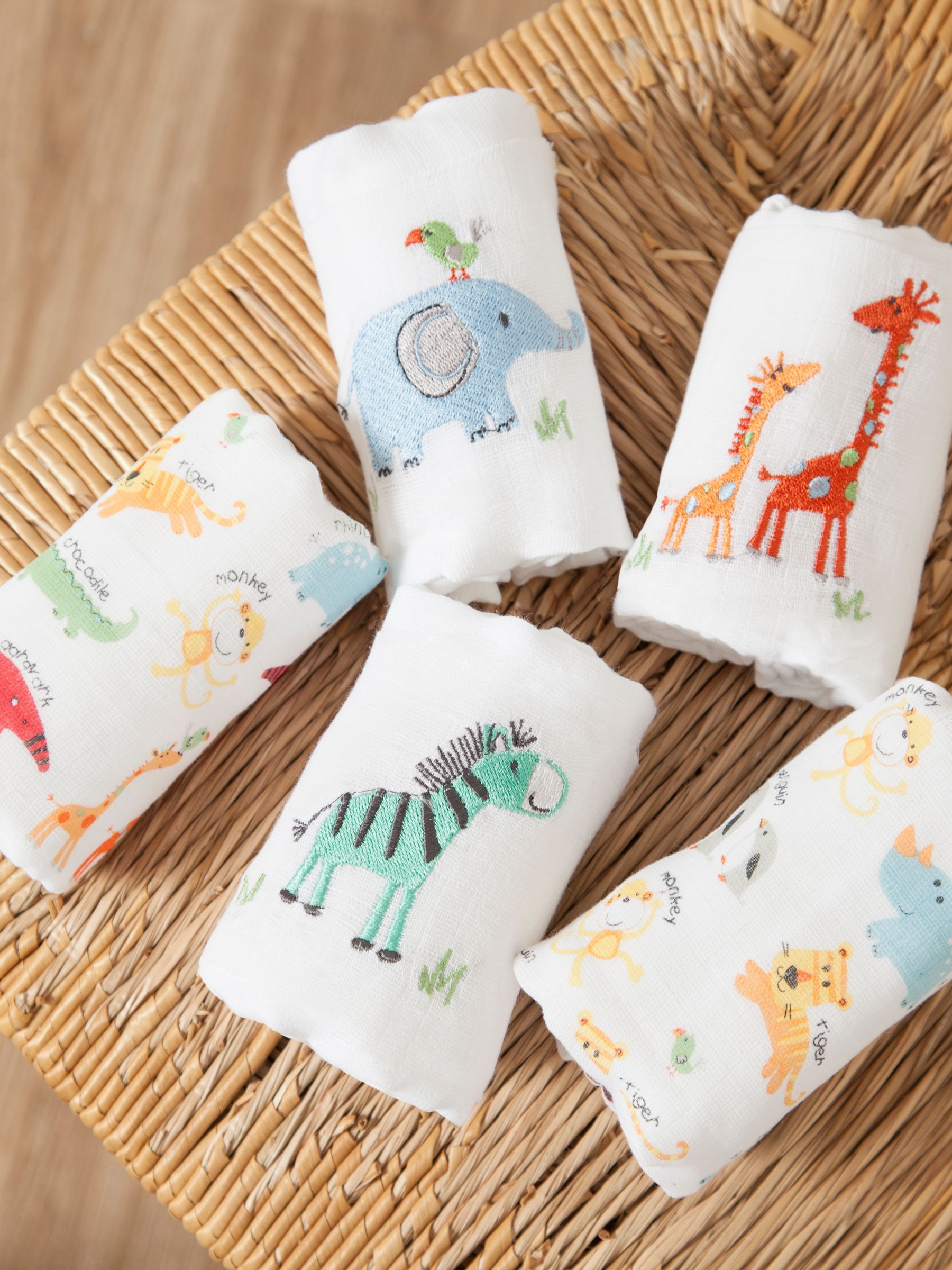 5-Pack Jungle Embroidered Muslins in White - Image 3 of 3