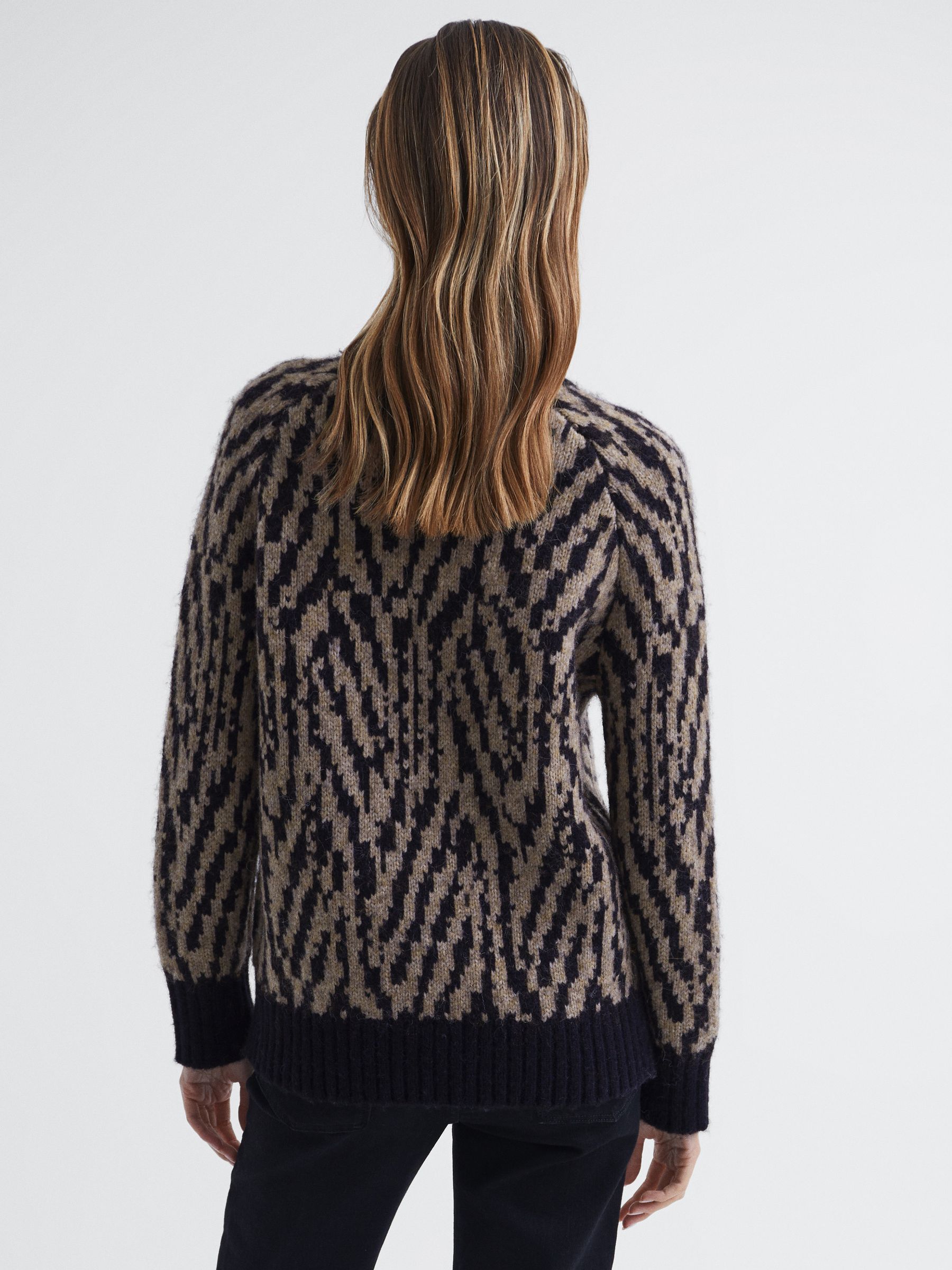 Animal Pattern Wool Blend Roll Neck Jumper in Black/Neutral - Image 5 of 6