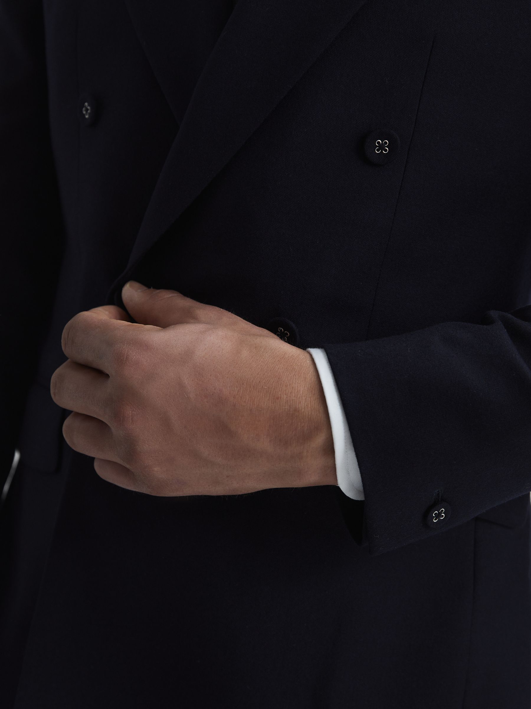 Belford Navy Double Breasted Wool Blend Slim Fit Blazer - Image 4 of 11