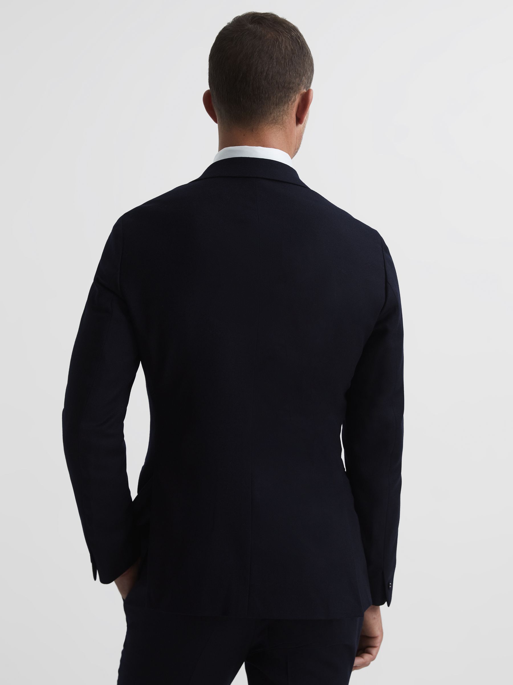 Belford Navy Double Breasted Wool Blend Slim Fit Blazer - Image 5 of 11