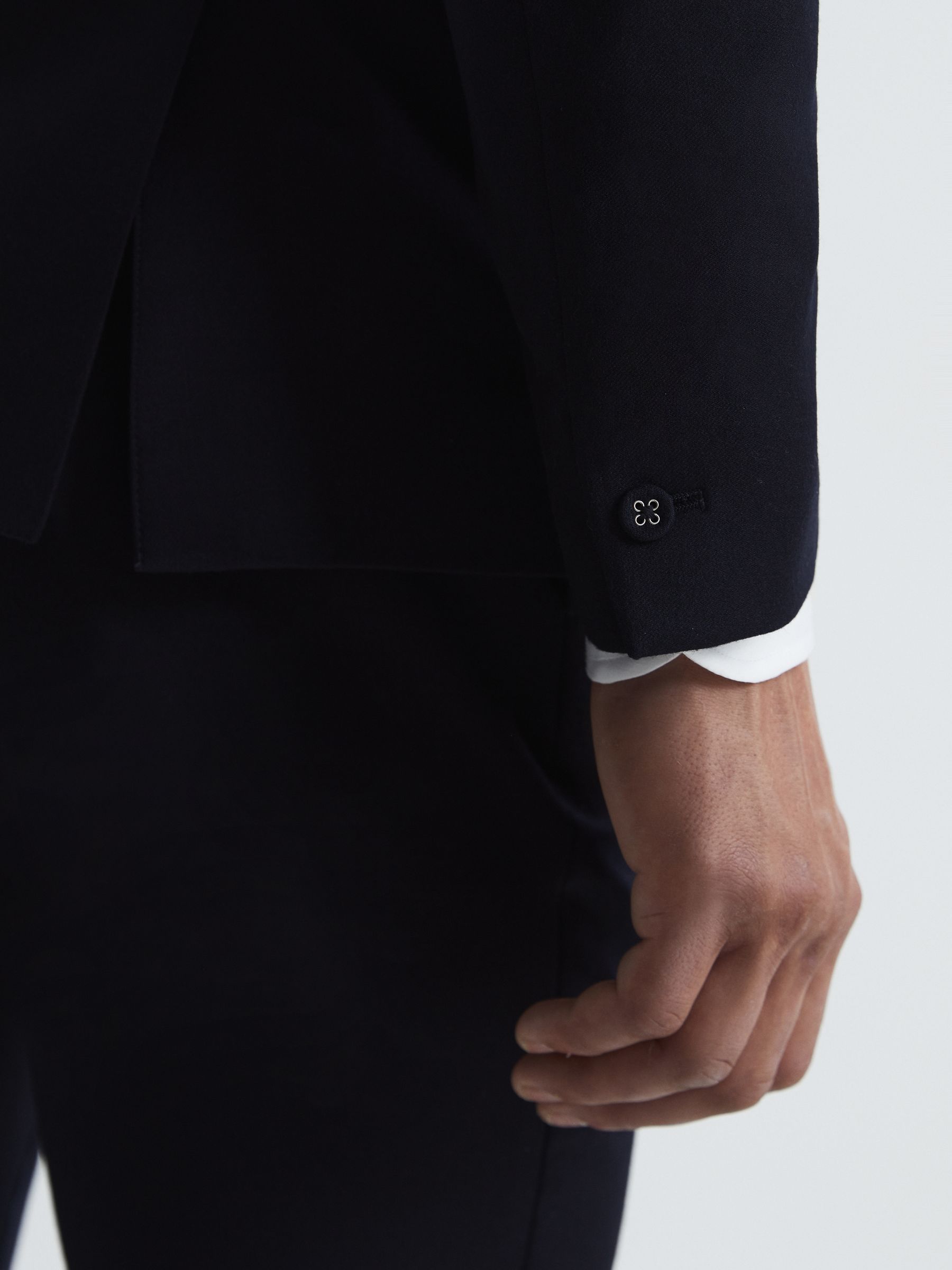 Belford Navy Double Breasted Wool Blend Slim Fit Blazer - Image 6 of 11