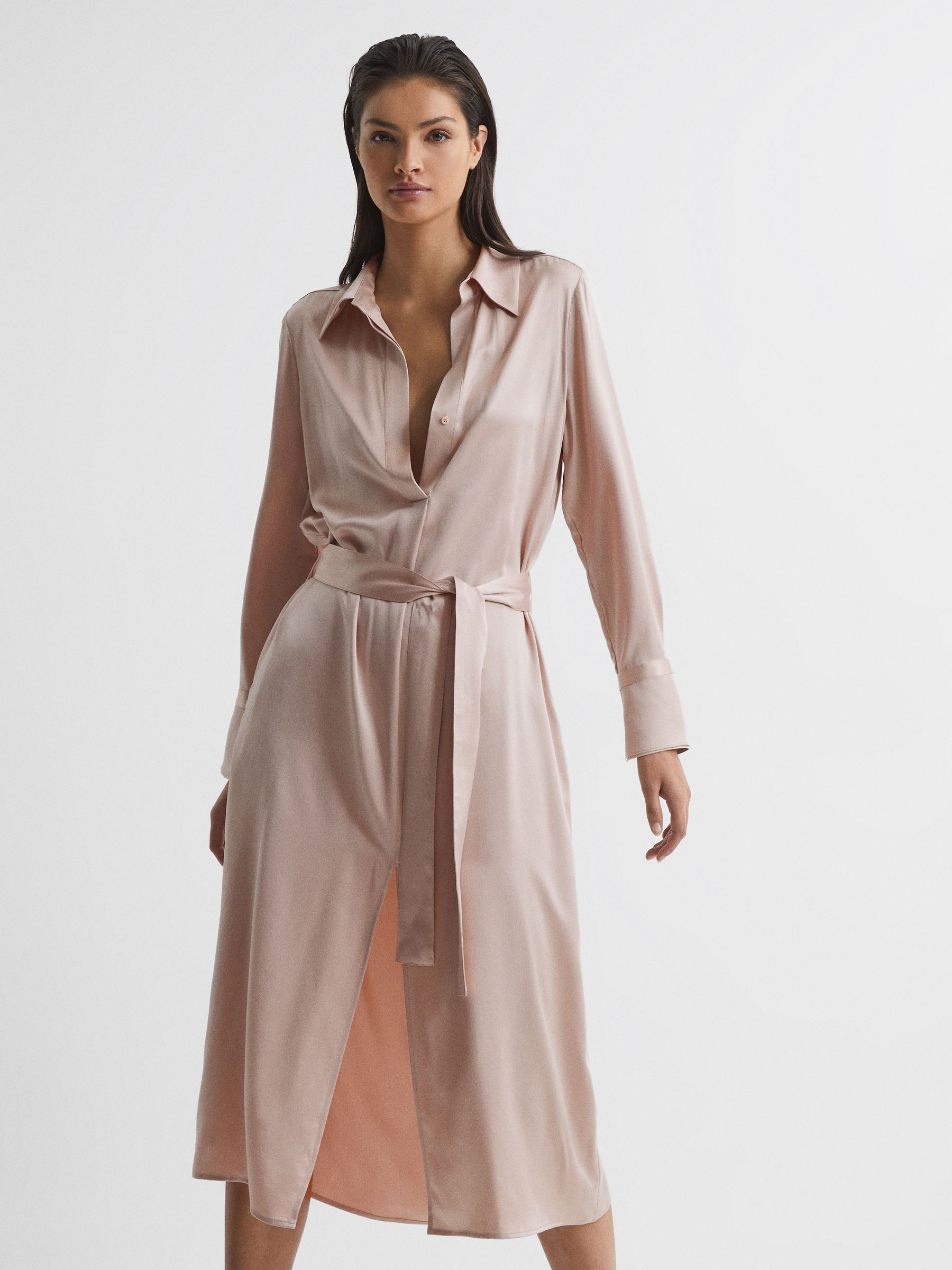 Silk Shirt Dress in Nude - Image 3 of 7