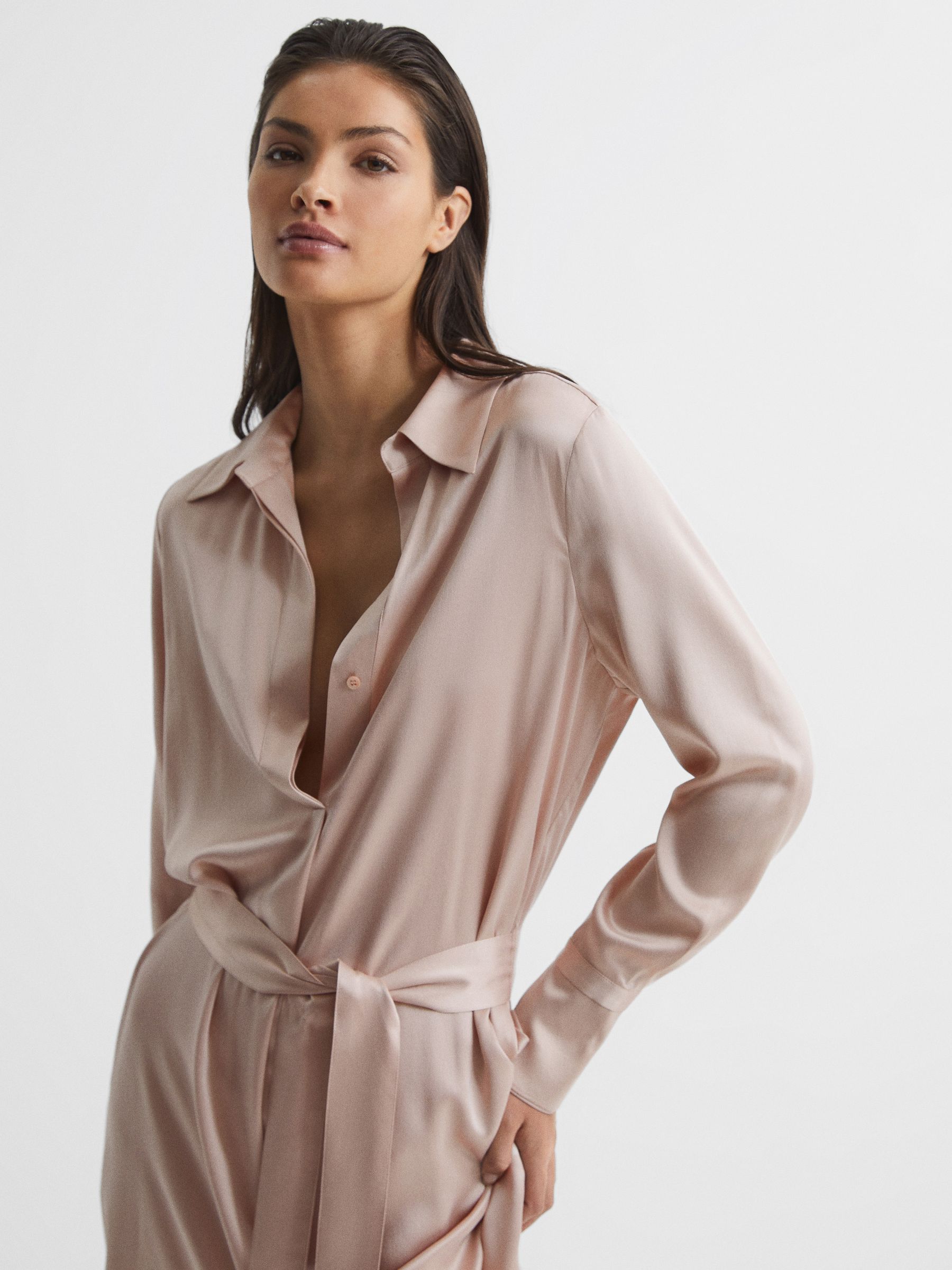 Silk Shirt Dress in Nude - Image 4 of 7