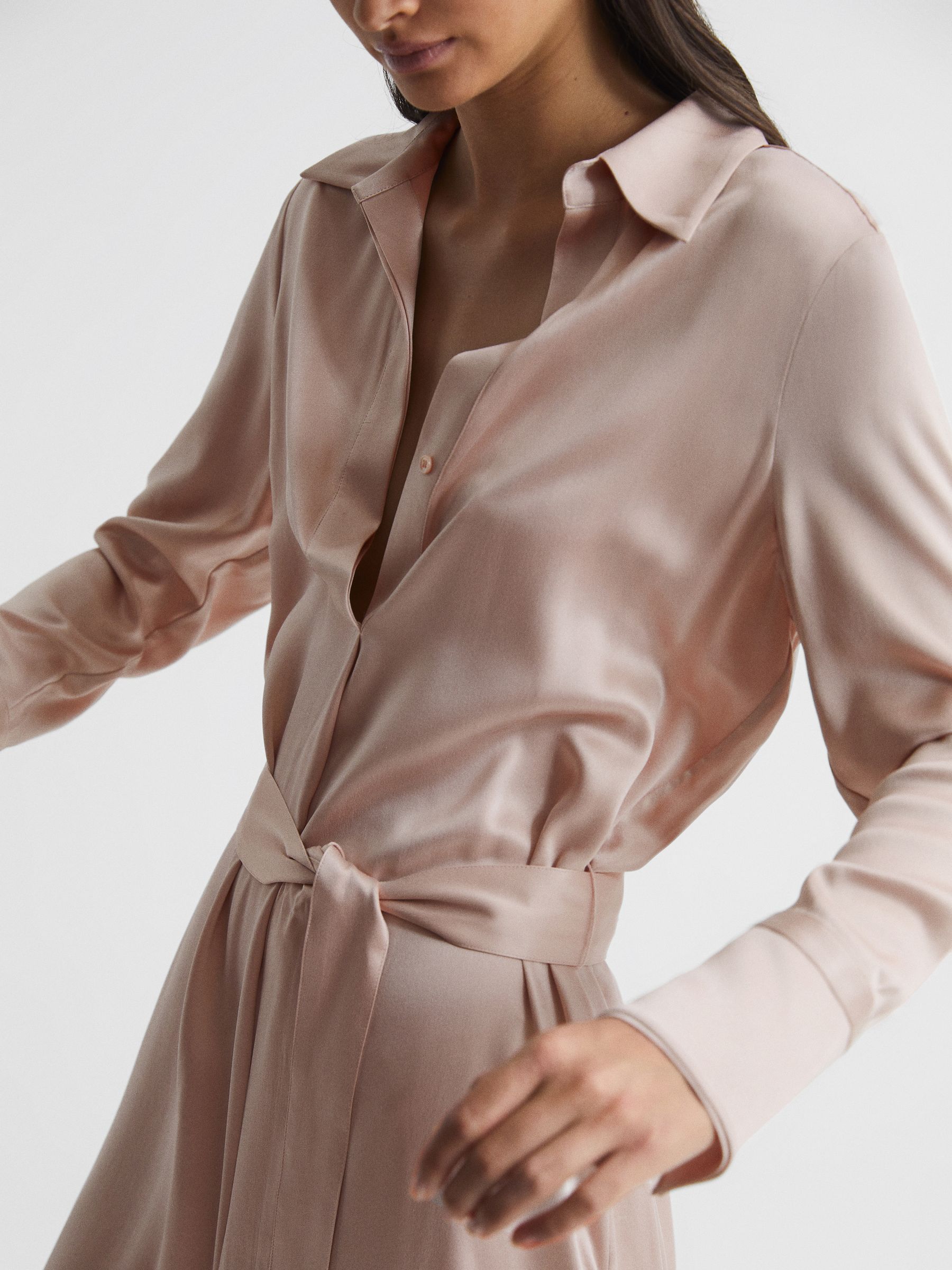 Silk Shirt Dress in Nude - Image 6 of 7