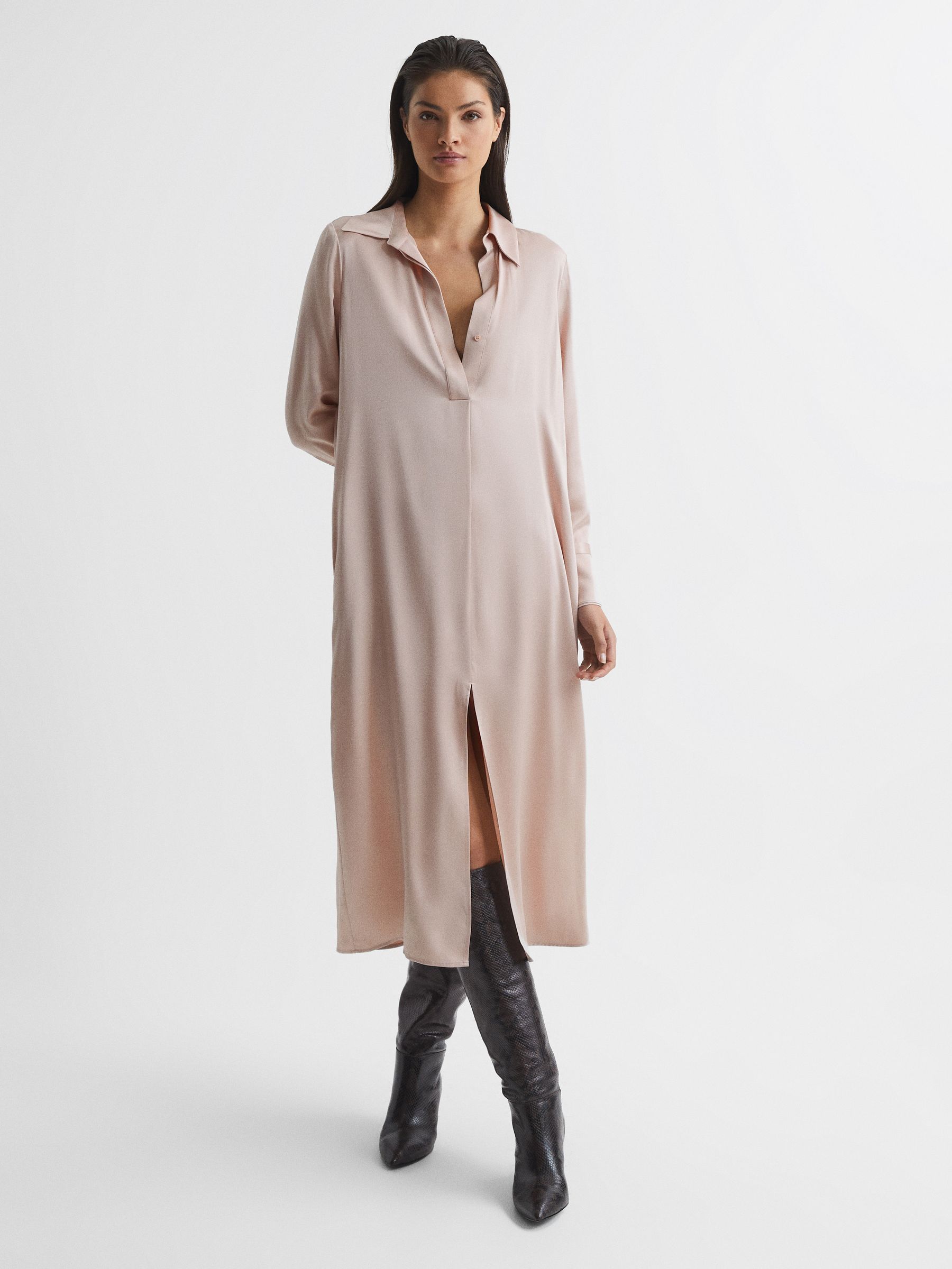 Silk Shirt Dress in Nude - Image 7 of 7