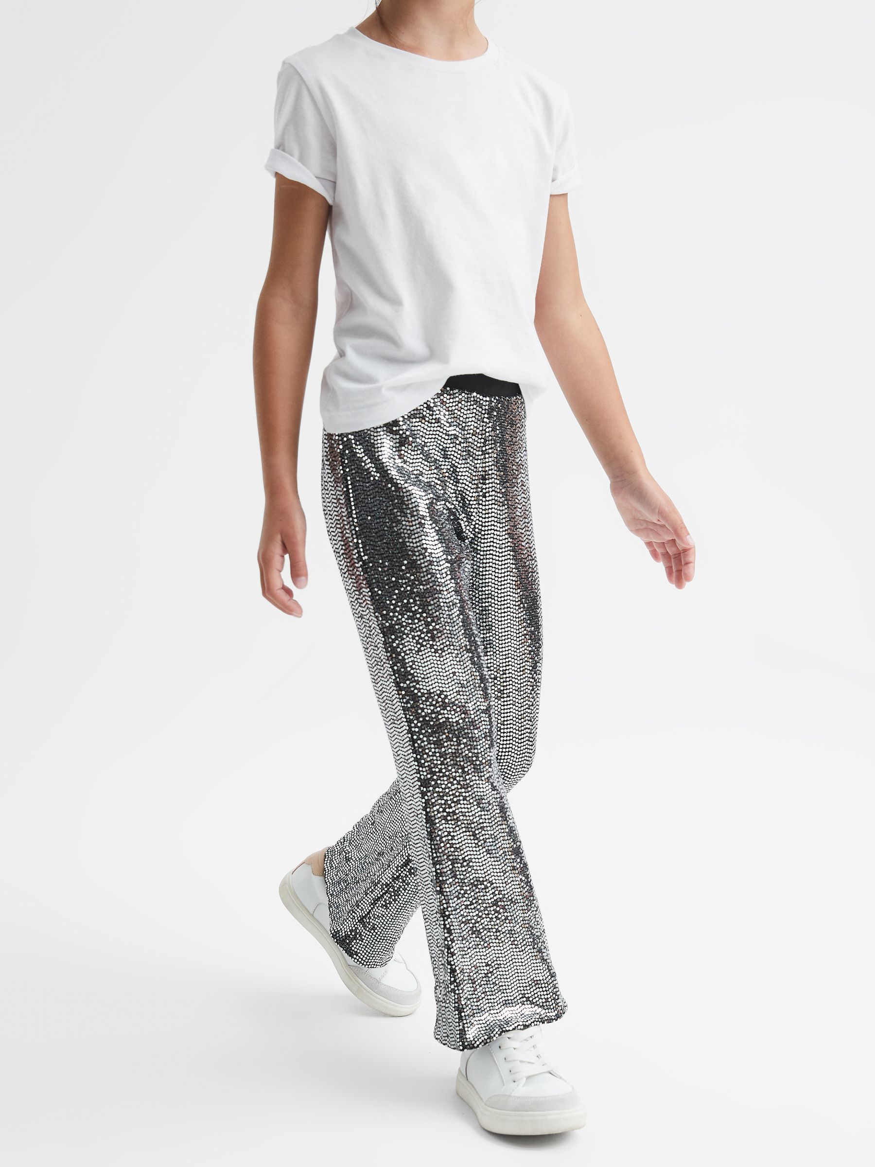 Senior Sequin Flare Occasion Trousers in Silver - Image 6 of 7