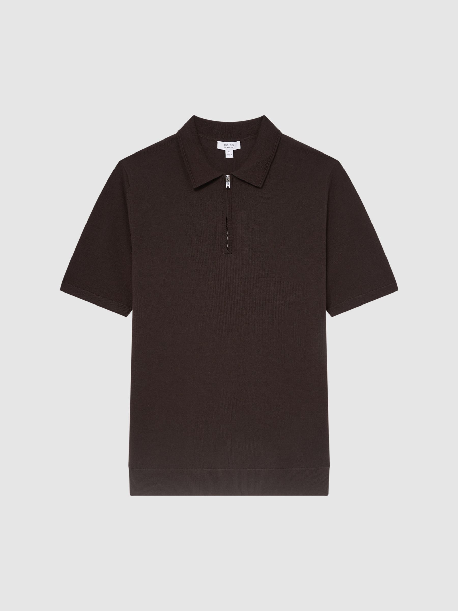 Merino Wool Half-Zip Polo Shirt in Bitter Chocolate - Image 2 of 6
