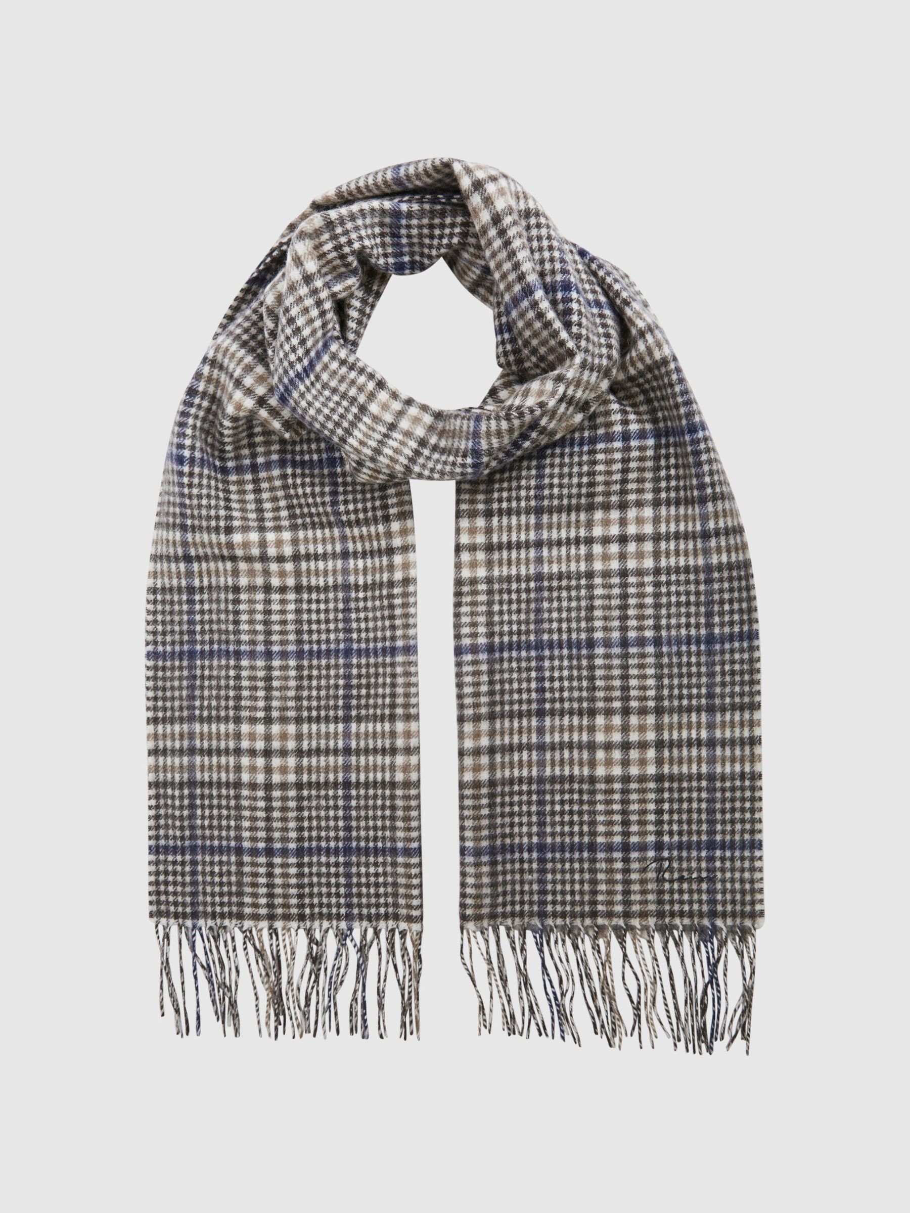 Wool and Cashmere Blend Check Scarf in Monochrome - Image 1 of 4