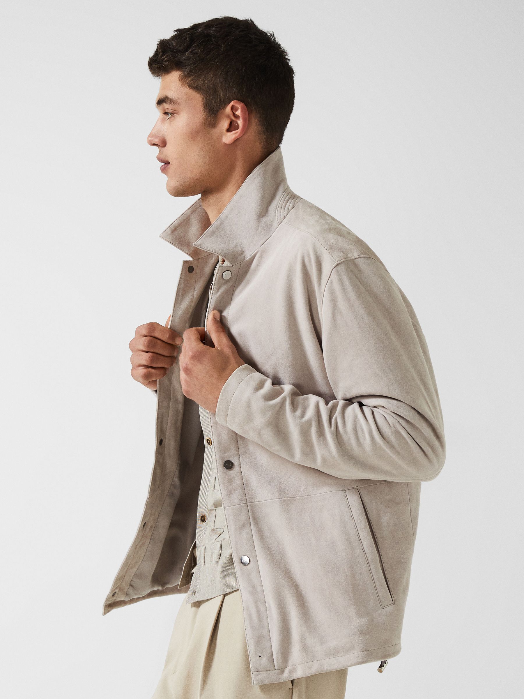 Reiss Che Suede Coach Jacket in Off White | REISS