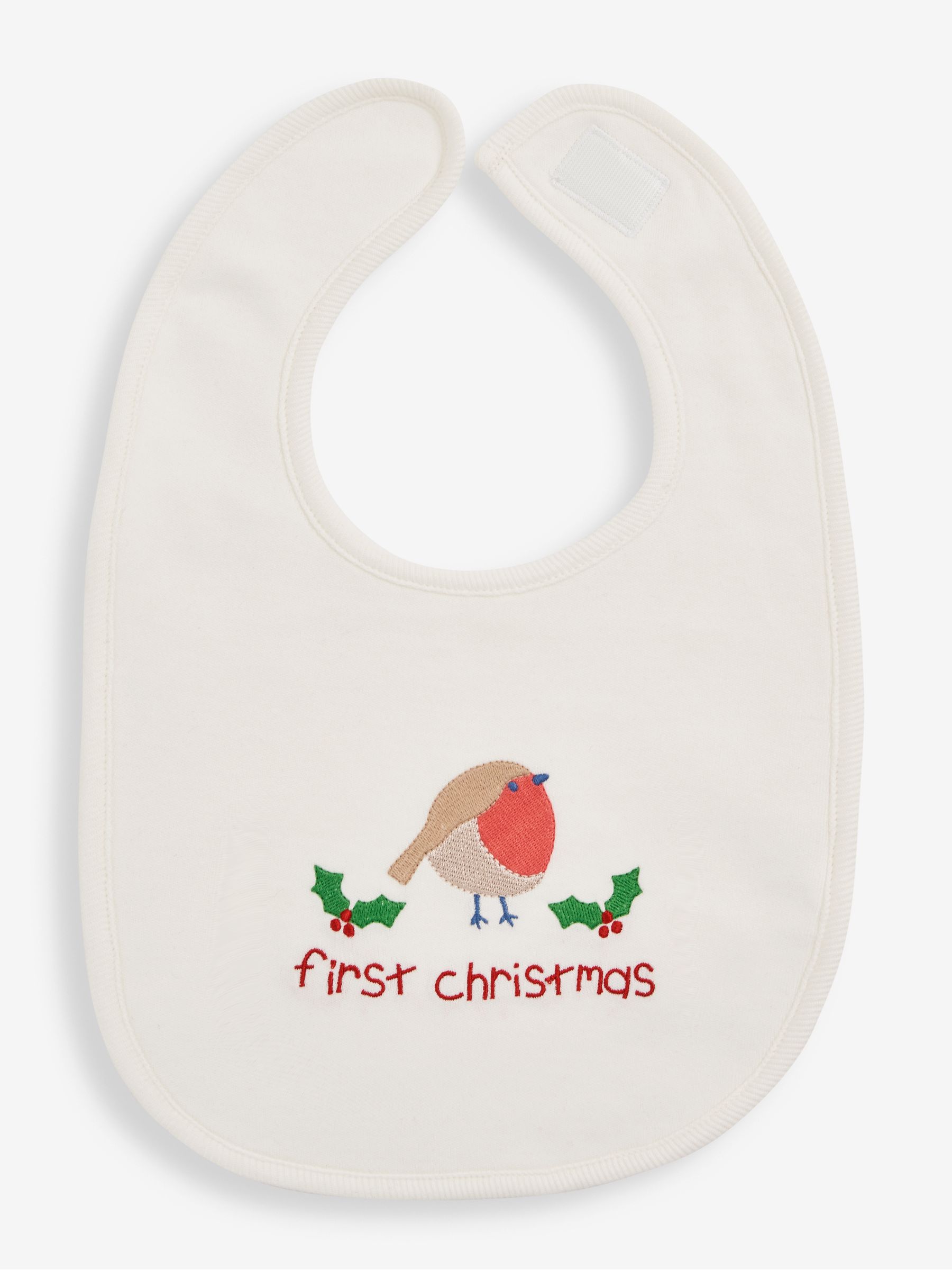 My First Christmas Robin Bib in Cream - Image 1 of 4