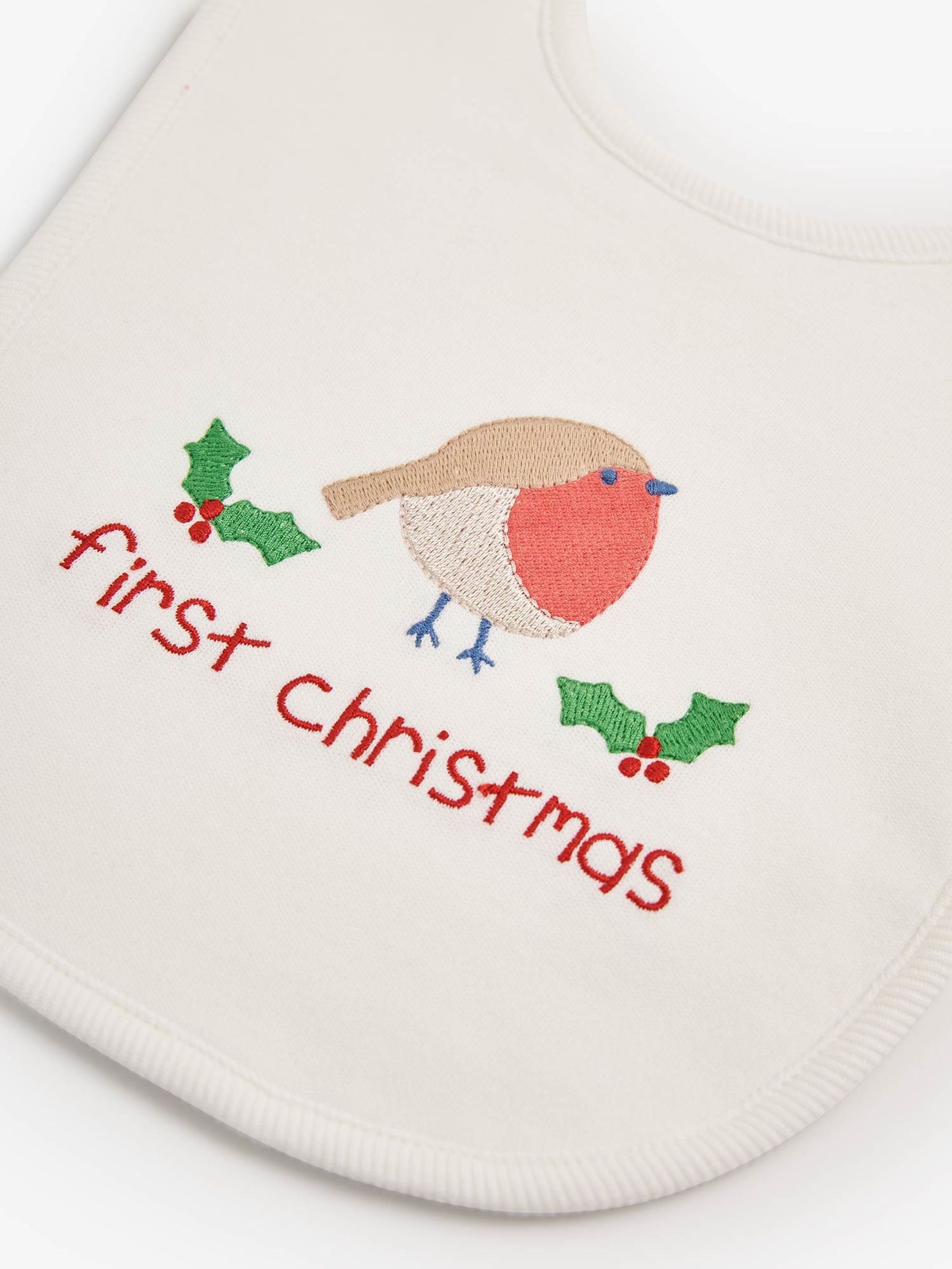 My First Christmas Robin Bib in Cream - Image 3 of 4
