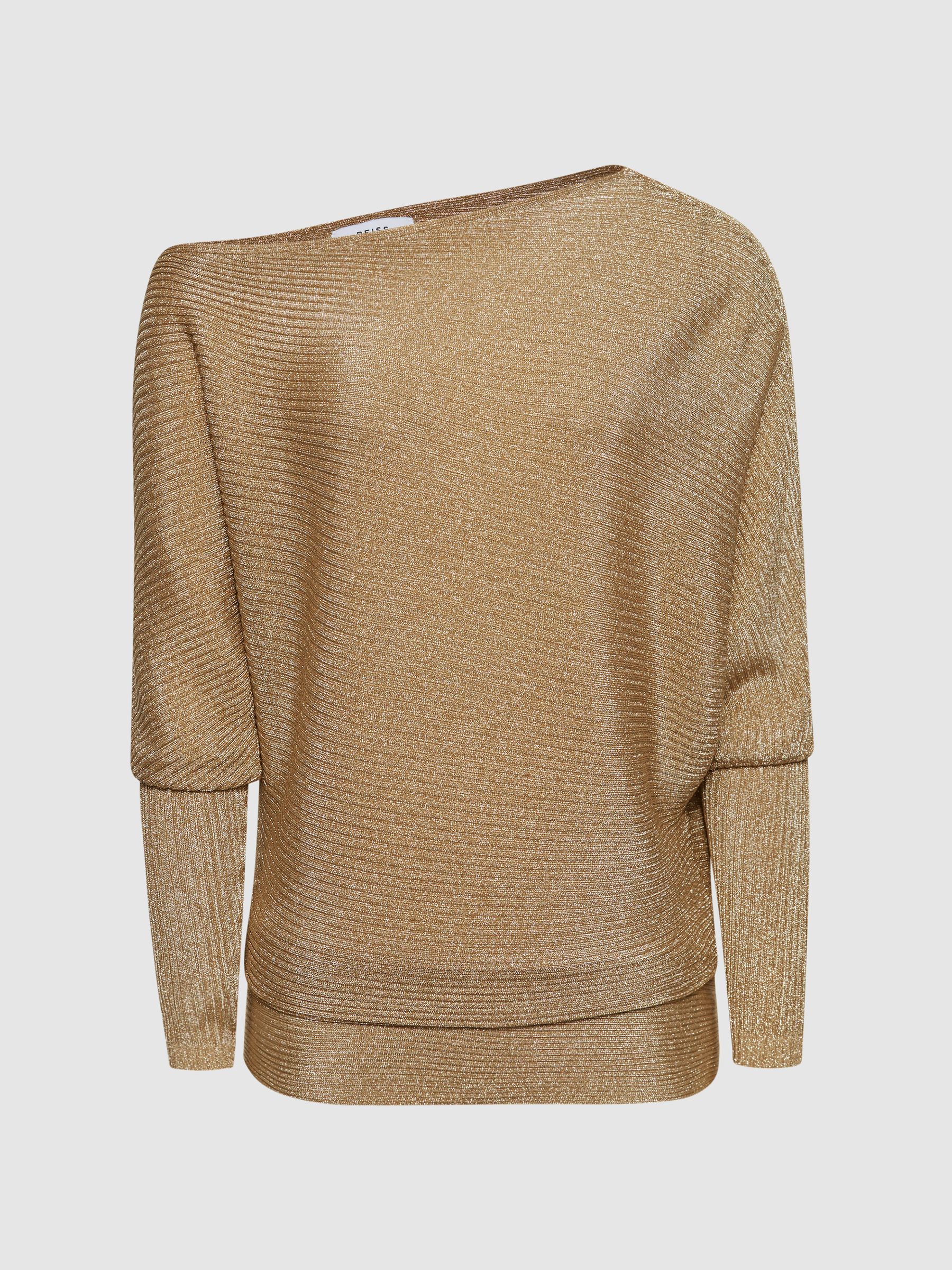 Asymmetric Drape Knitted Top in Gold - Image 2 of 5