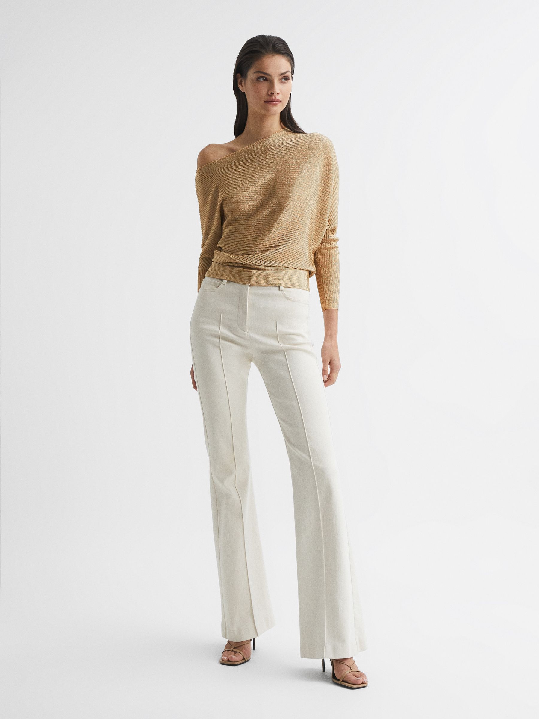 Asymmetric Drape Knitted Top in Gold - Image 3 of 5