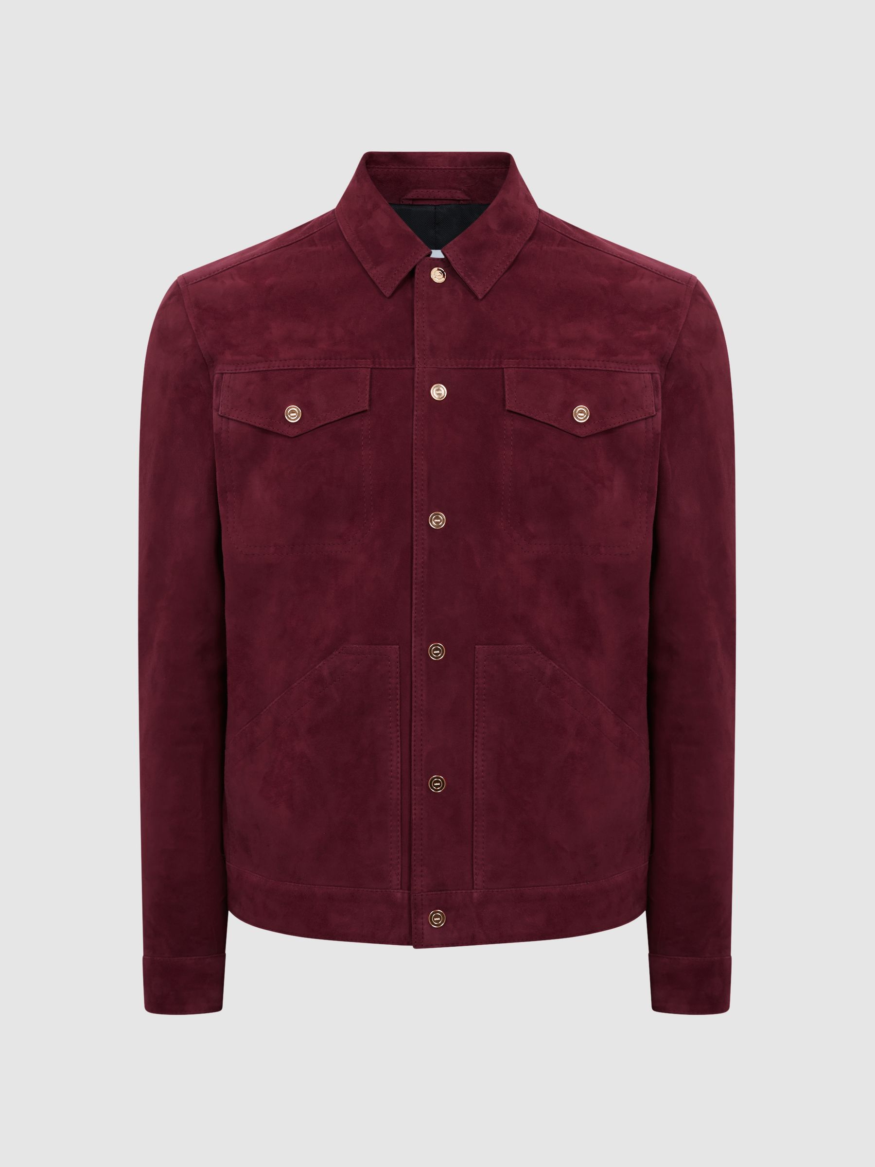 Press Stud Suede Trucker Jacket in Bright Rose - Image 2 of 5