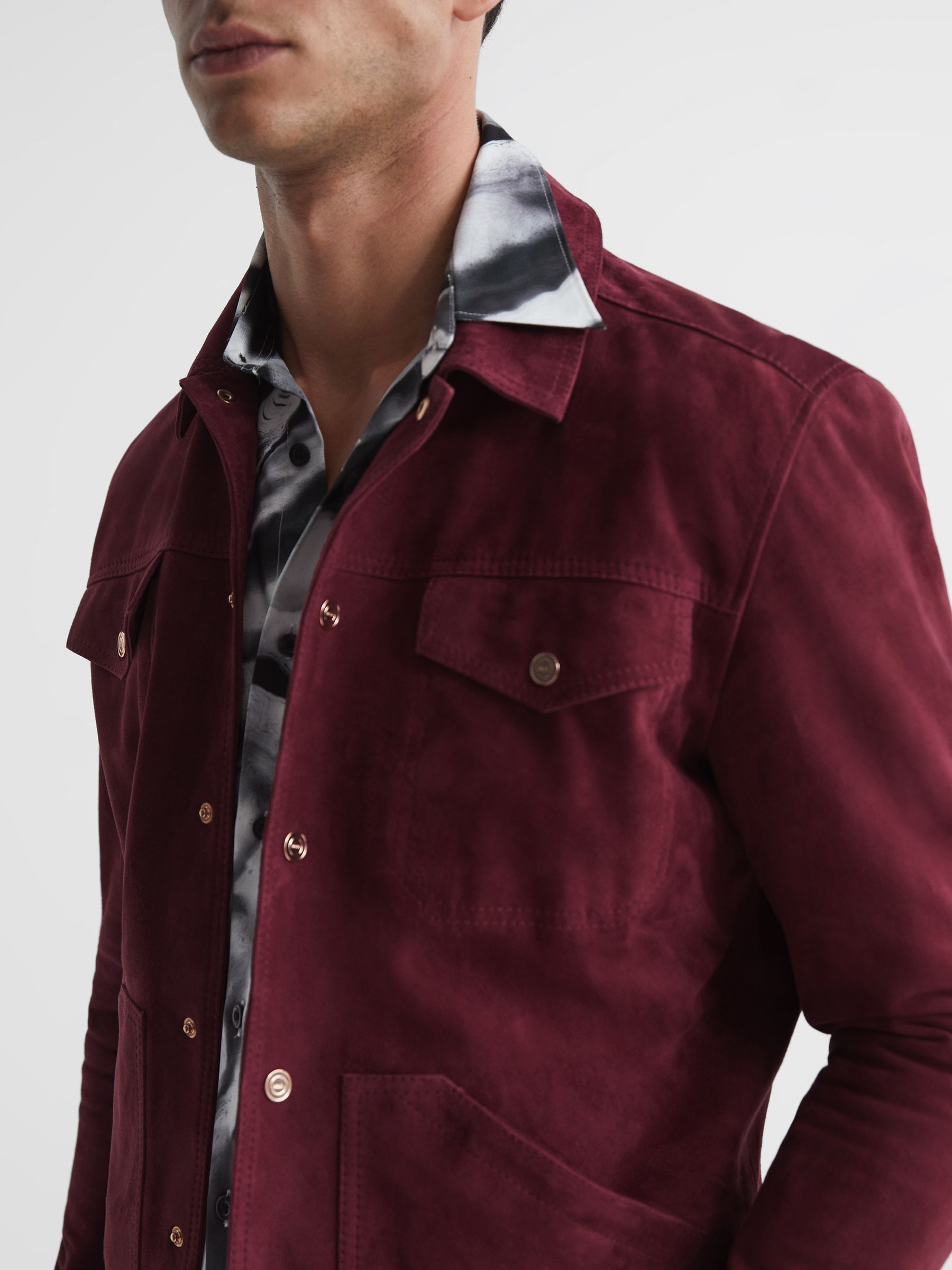 Press Stud Suede Trucker Jacket in Bright Rose - Image 4 of 5