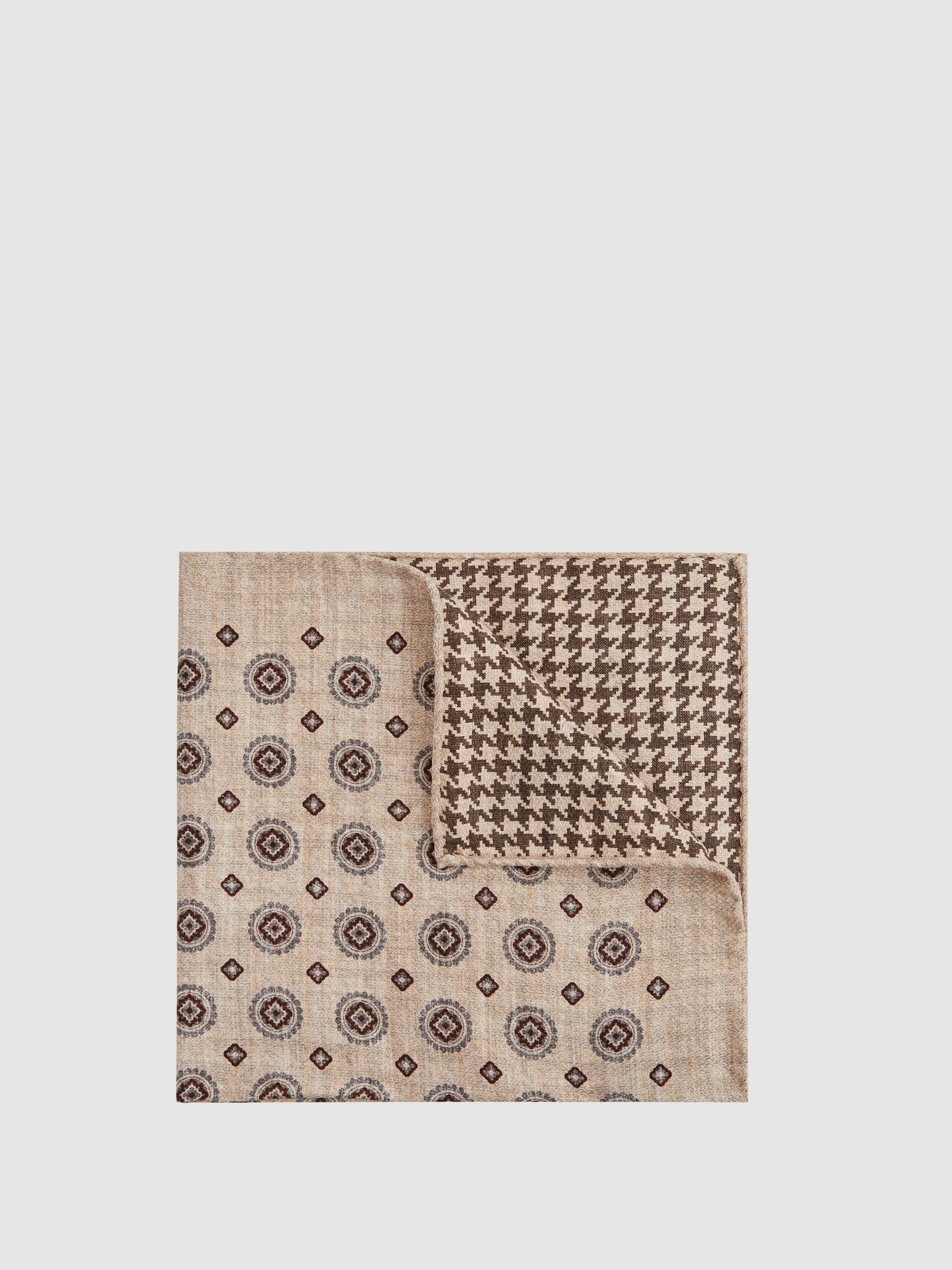 Reversible Dogtooth Silk Pocket Square in Soft Oatmeal - Image 1 of 1