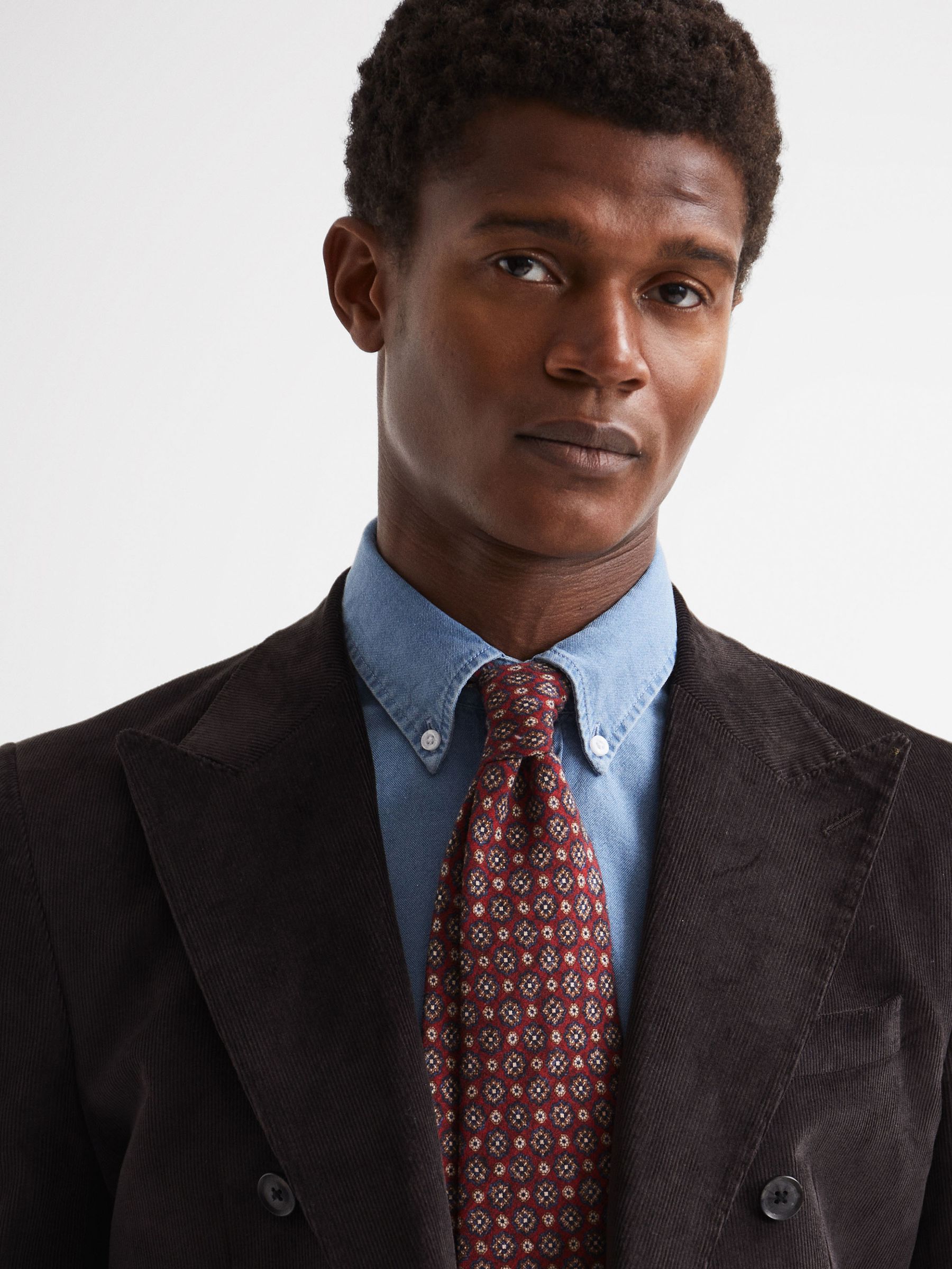 Wool-Cotton Blend Medallion Print Tie in Red - Image 2 of 5