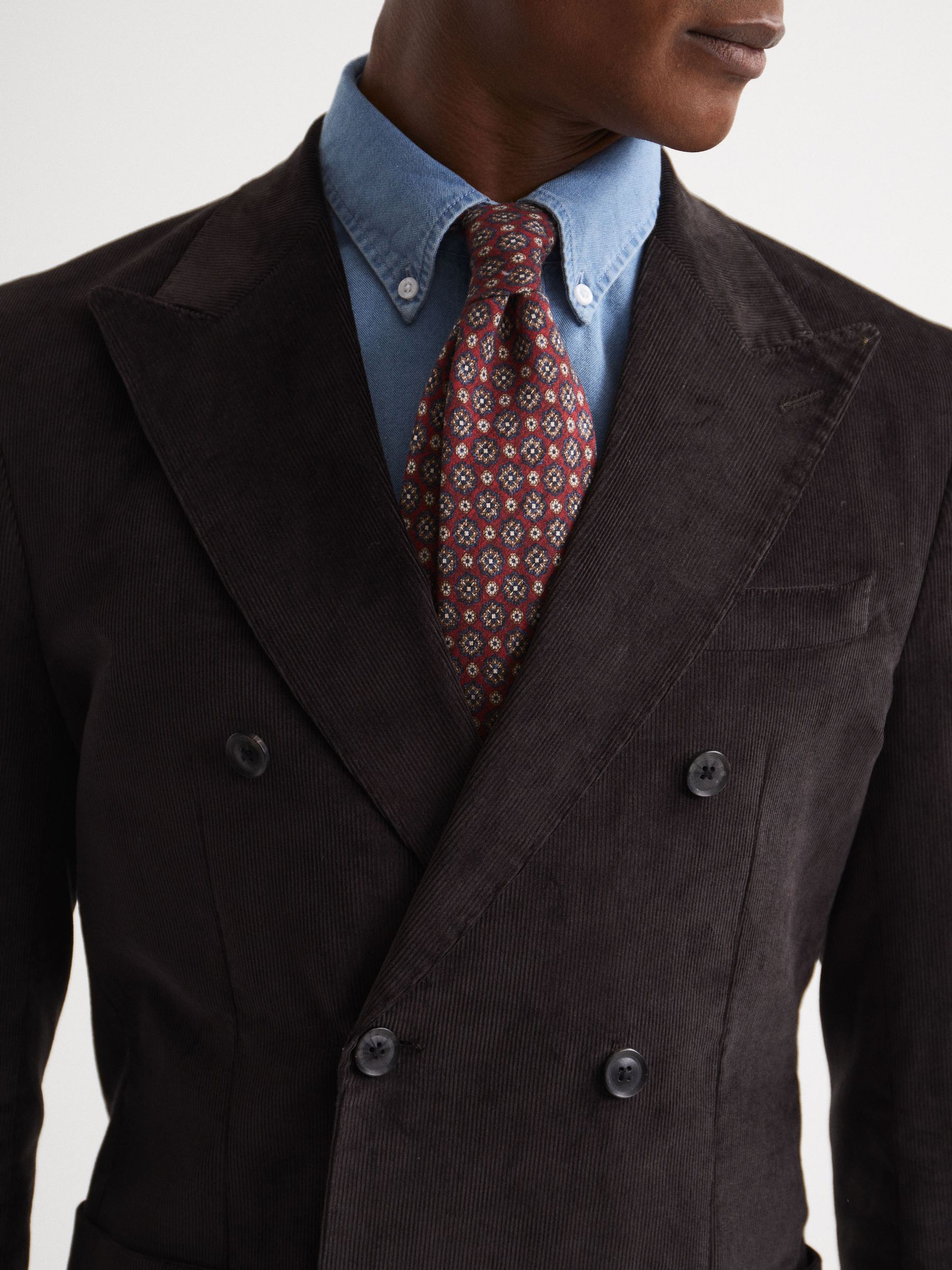 Wool-Cotton Blend Medallion Print Tie in Red - Image 3 of 5