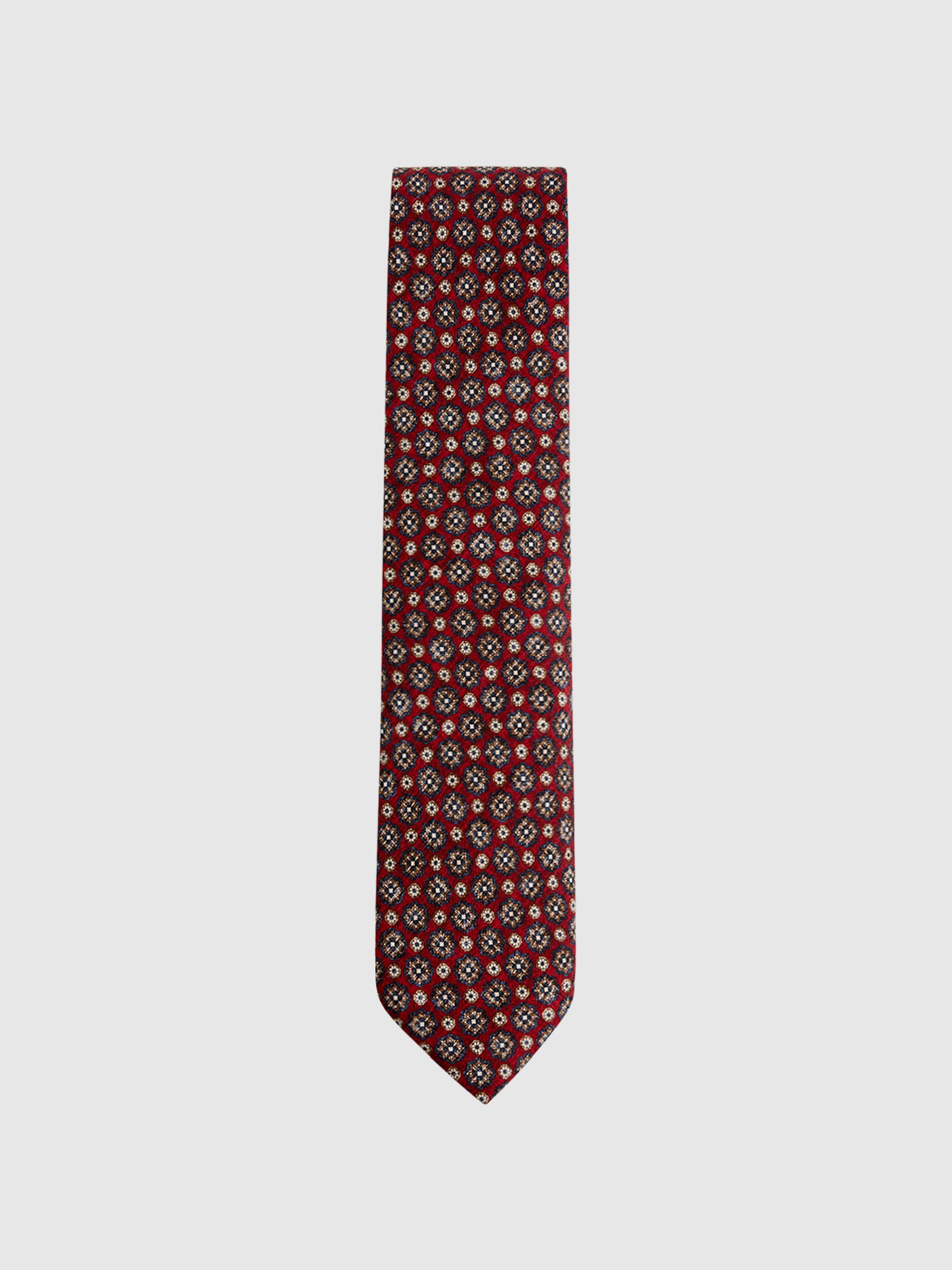 Wool-Cotton Blend Medallion Print Tie in Red - Image 4 of 5