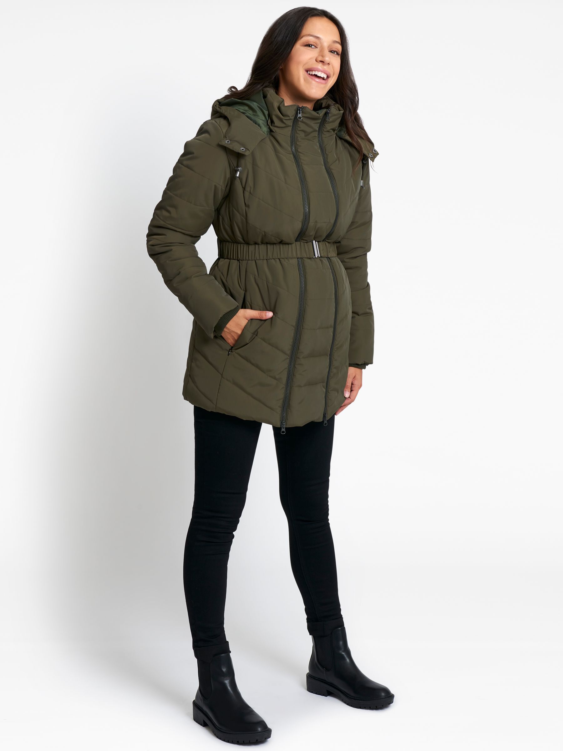 Khaki Green 2-in-1 Maternity Puffer Jacket - Image 1 of 5