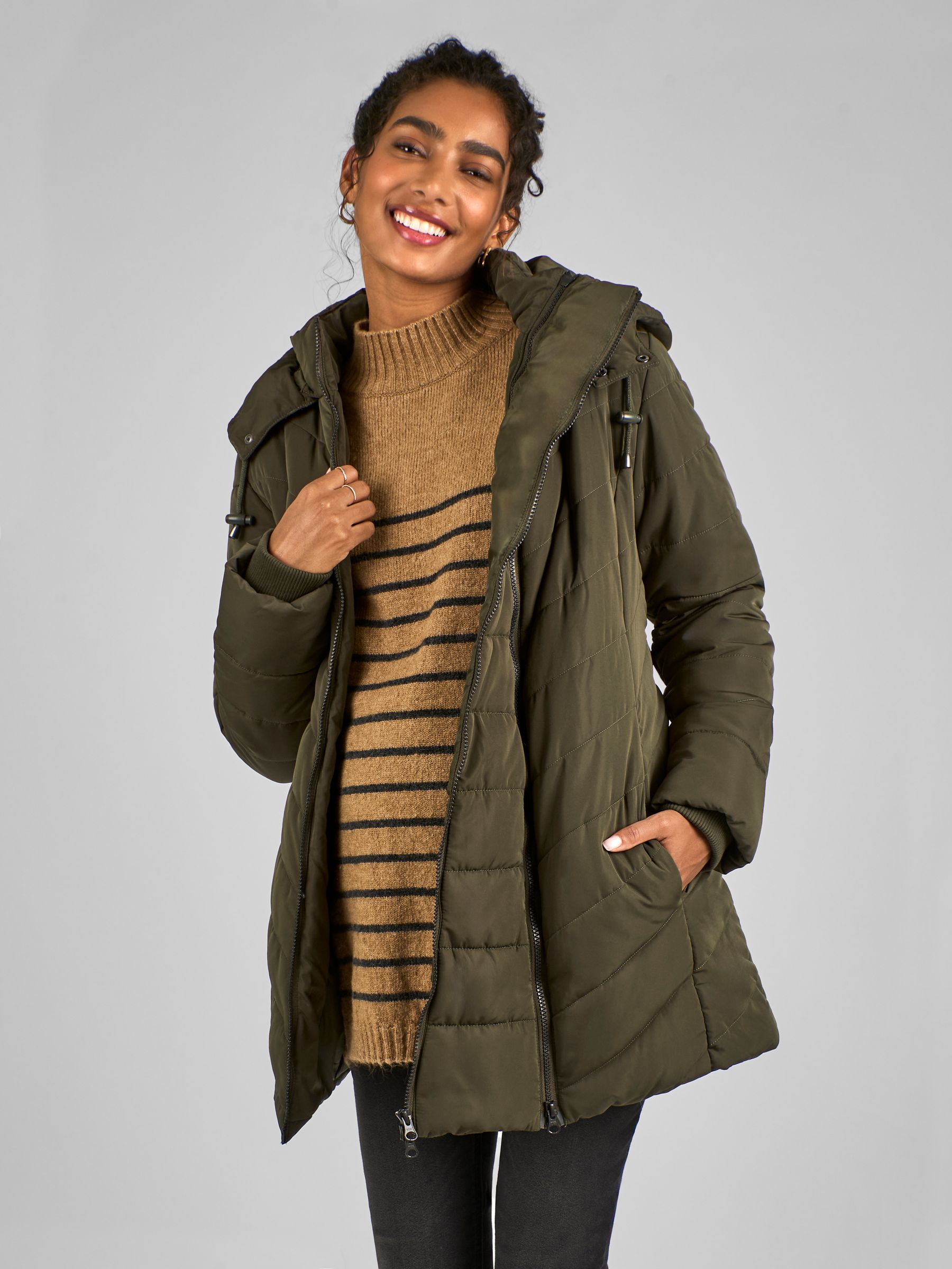 Khaki Green 2-in-1 Maternity Puffer Jacket - Image 2 of 5