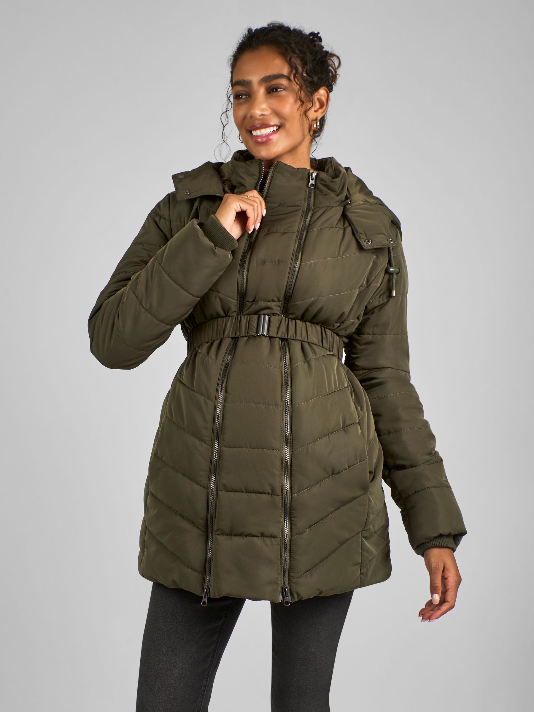 Khaki Green 2-in-1 Maternity Puffer Jacket - Image 4 of 5