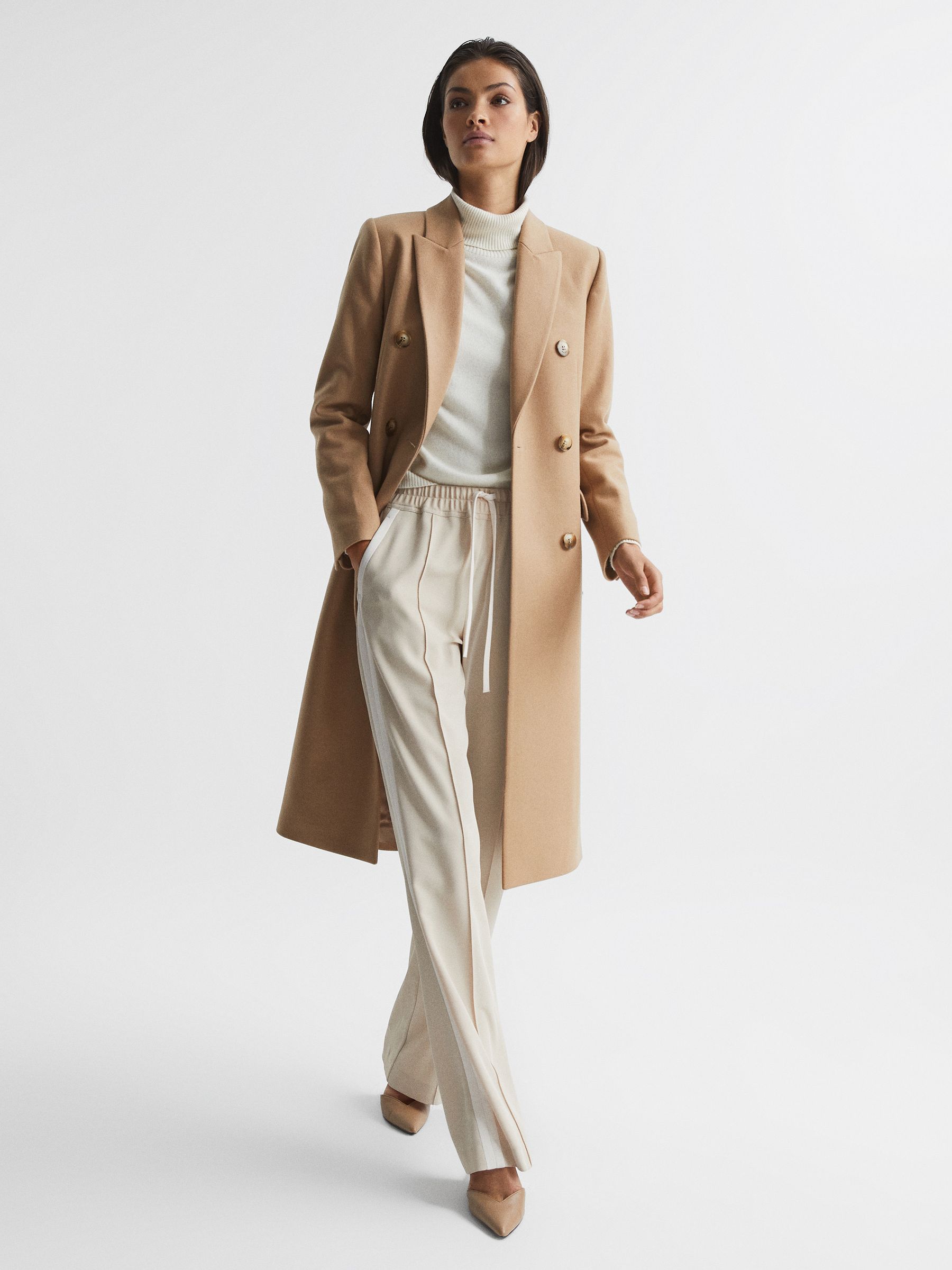 Longline Double Breasted Formal Coat in Neutral - Image 1 of 8