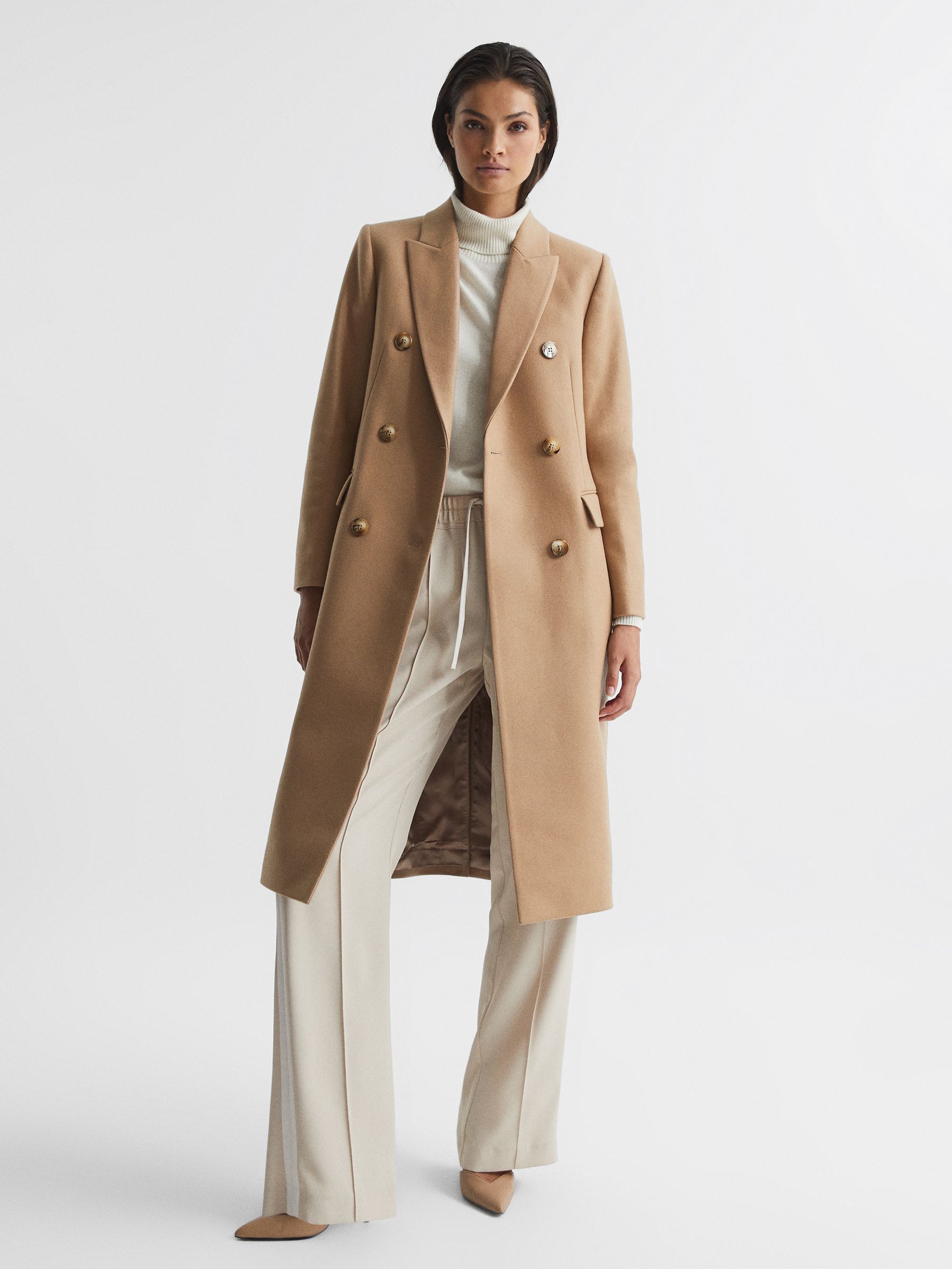 Longline Double Breasted Formal Coat in Neutral - Image 3 of 8